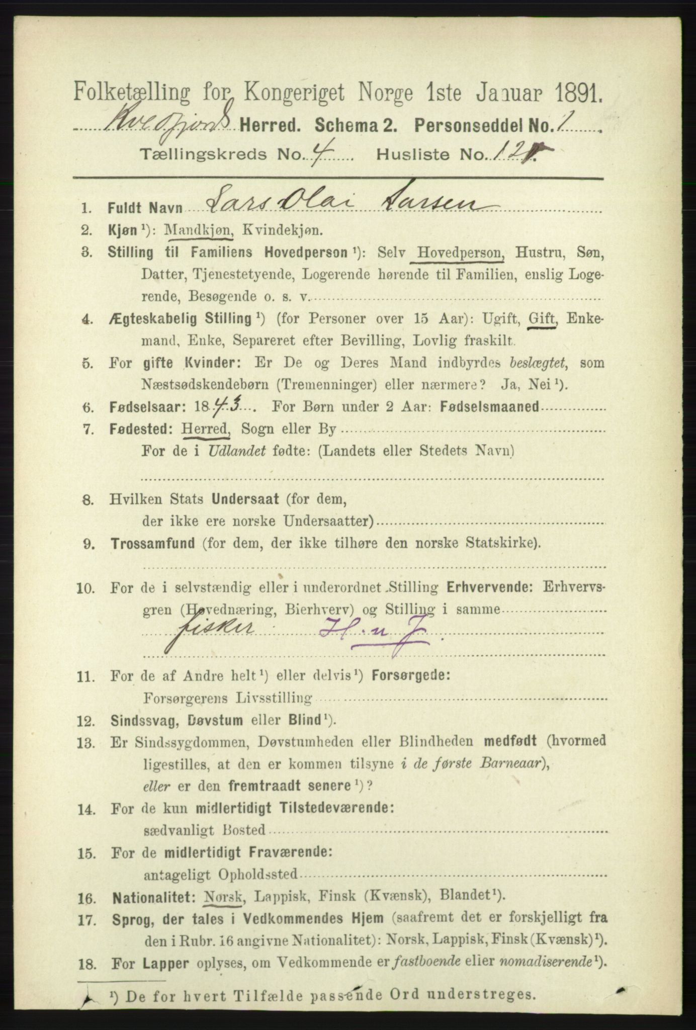 RA, 1891 census for 1911 Kvæfjord, 1891, p. 2661