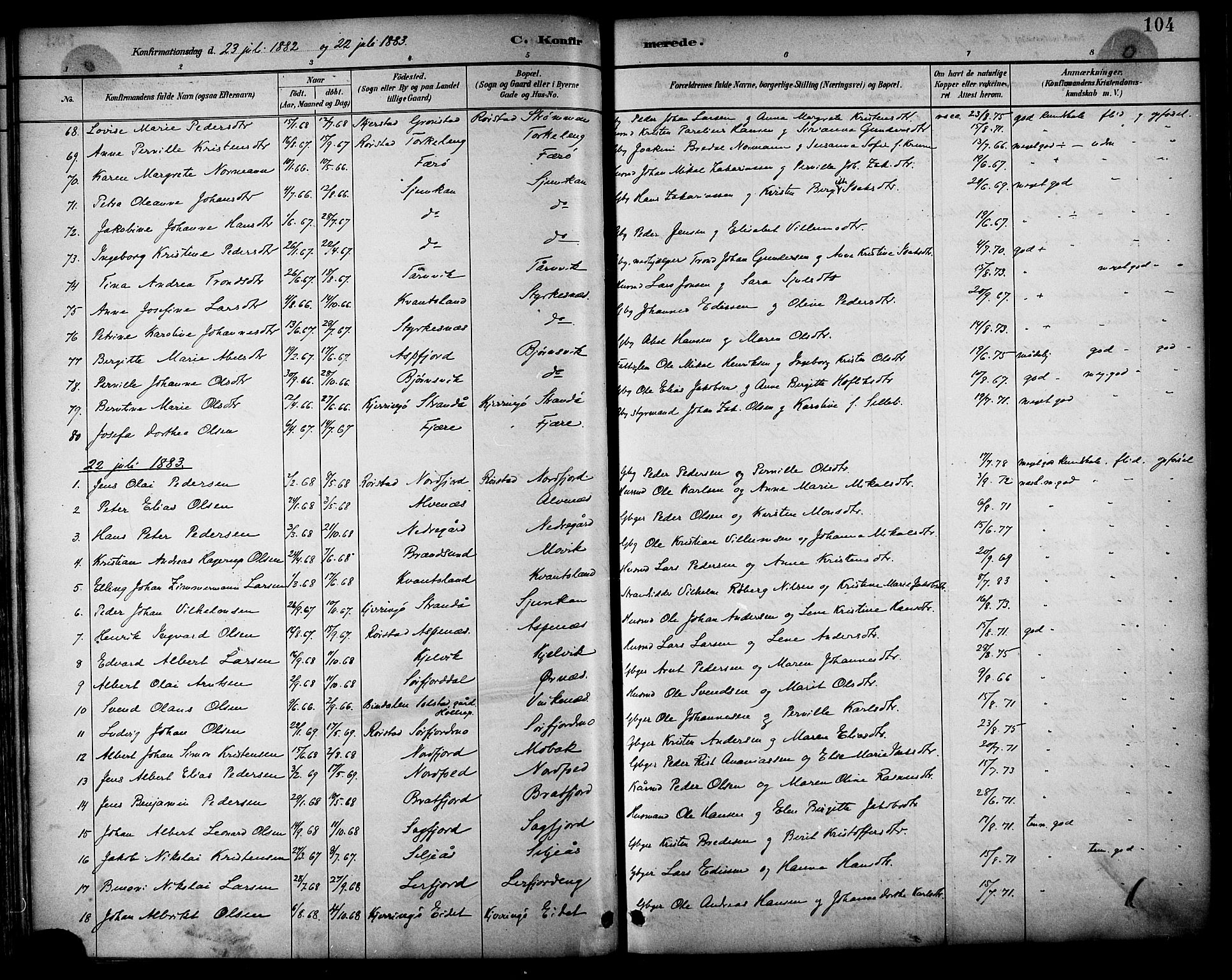 Ministerialprotokoller, klokkerbøker og fødselsregistre - Nordland, SAT/A-1459/854/L0778: Parish register (official) no. 854A01 /2, 1881-1888, p. 104