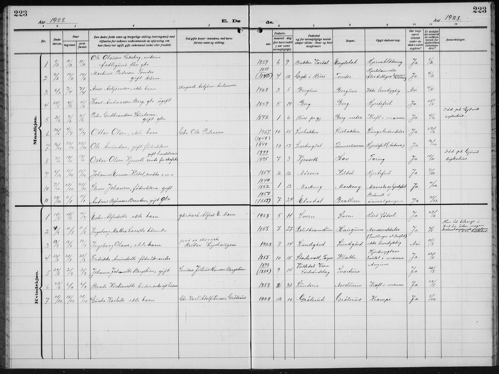 Biri prestekontor, SAH/PREST-096/H/Ha/Hab/L0007: Parish register (copy) no. 7, 1919-1941, p. 223