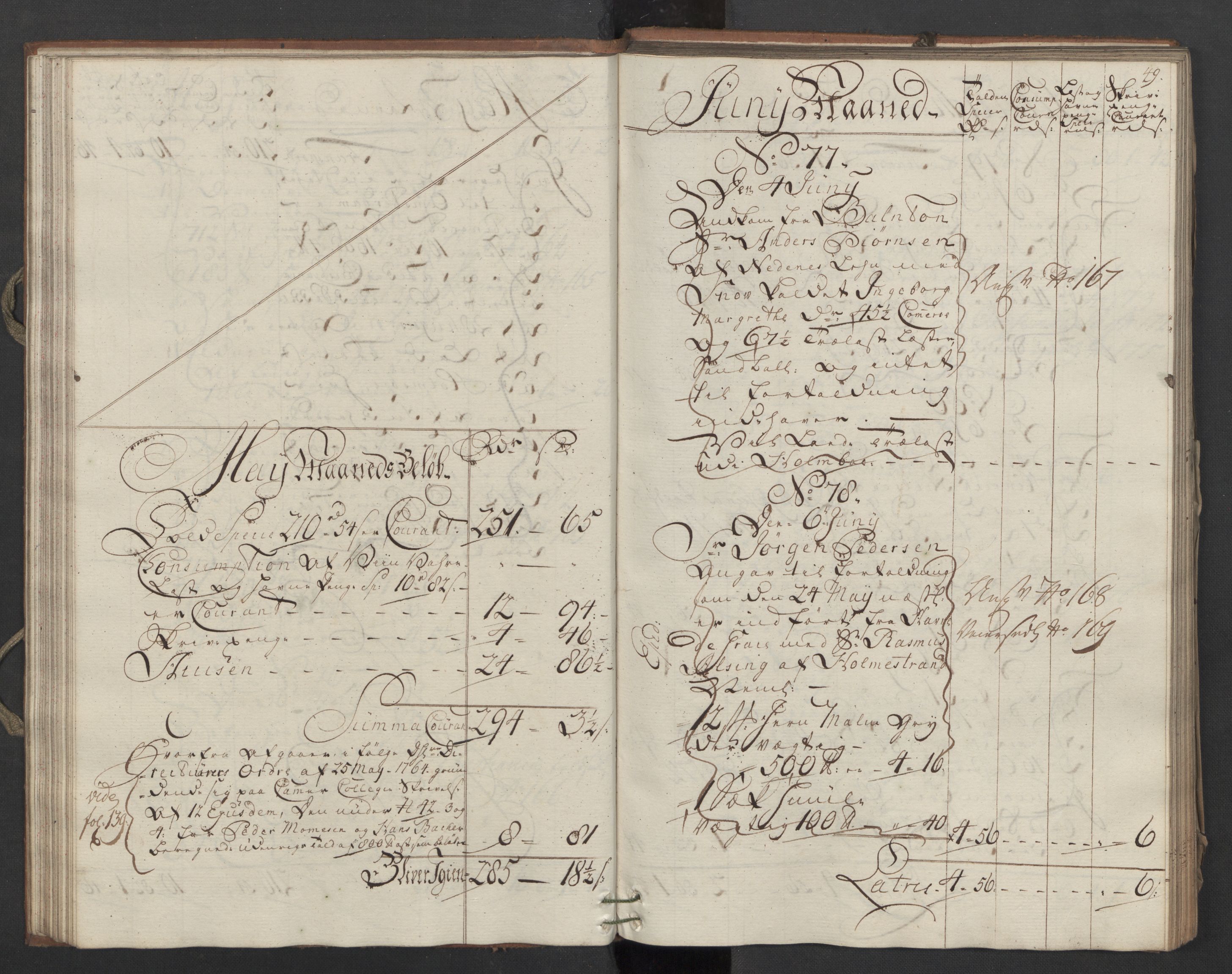 Generaltollkammeret, tollregnskaper, AV/RA-EA-5490/R09/L0037/0001: Tollregnskaper Holmestrand / Inngående hovedtollbok, 1764, p. 48b-49a