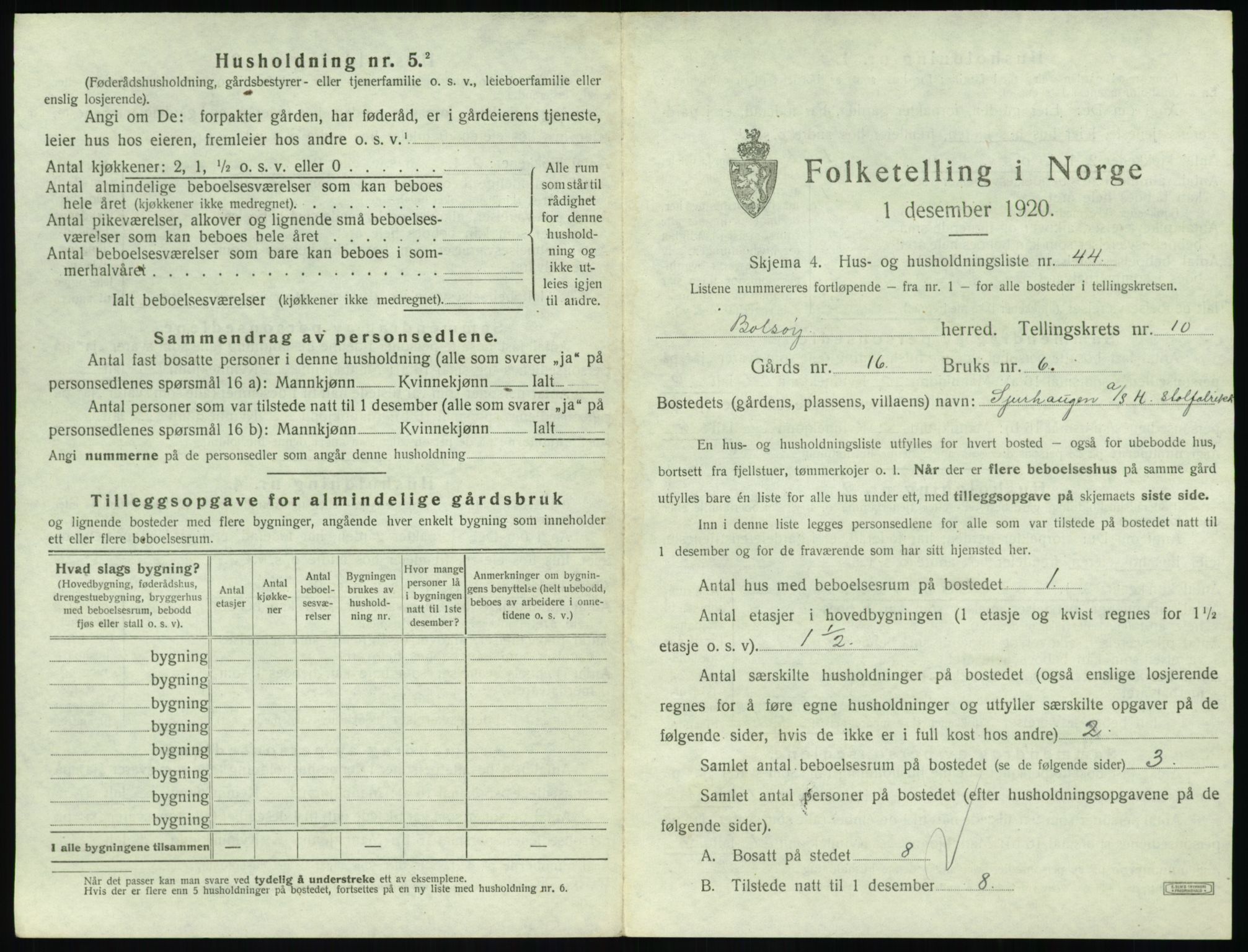 SAT, 1920 census for Bolsøy, 1920, p. 1557