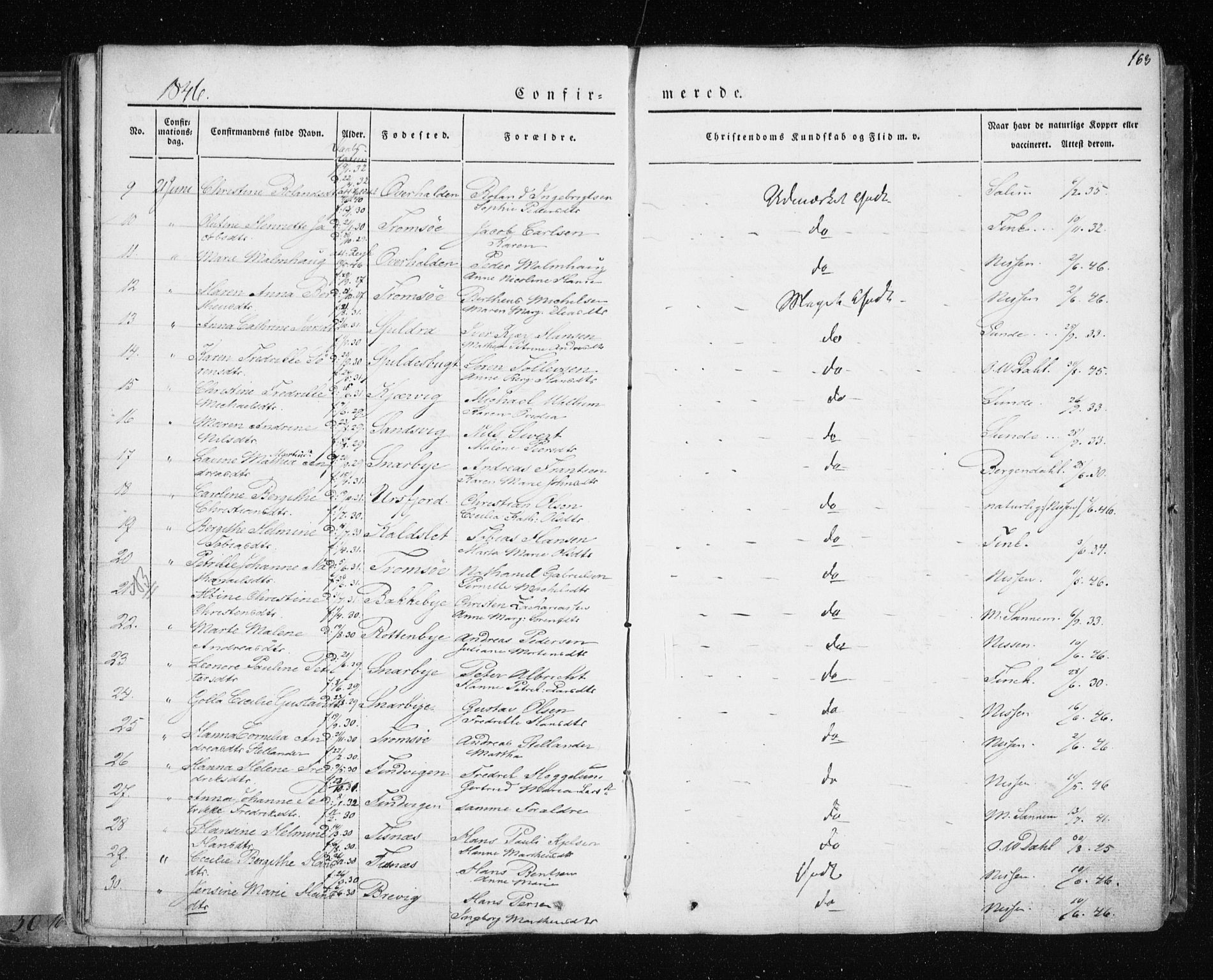 Tromsø sokneprestkontor/stiftsprosti/domprosti, AV/SATØ-S-1343/G/Ga/L0009kirke: Parish register (official) no. 9, 1837-1847, p. 163