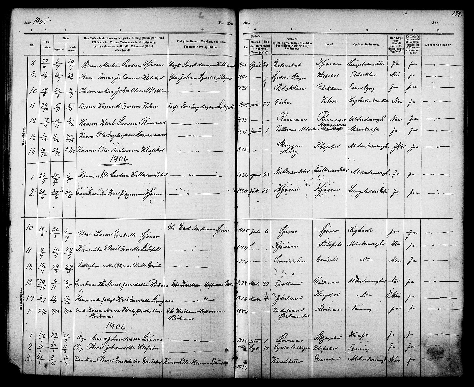 Ministerialprotokoller, klokkerbøker og fødselsregistre - Sør-Trøndelag, SAT/A-1456/694/L1132: Parish register (copy) no. 694C04, 1887-1914, p. 179