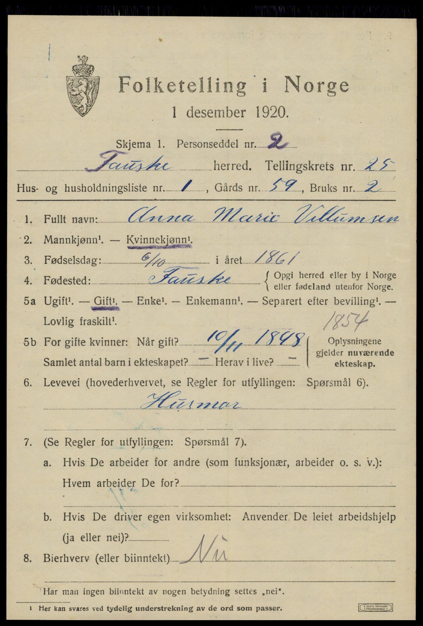 SAT, 1920 census for Fauske, 1920, p. 15084