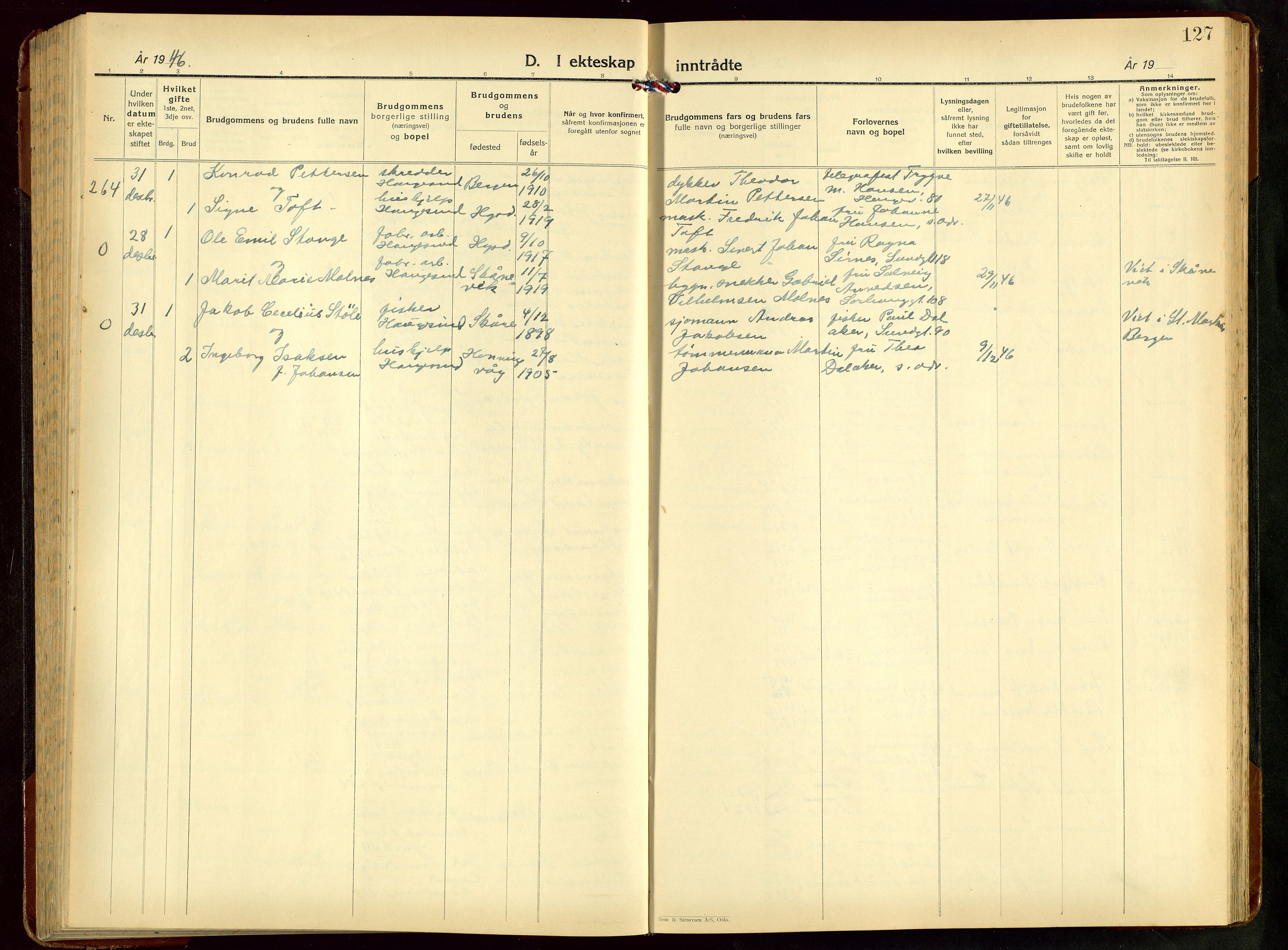 Haugesund sokneprestkontor, AV/SAST-A -101863/H/Ha/Hab/L0014: Parish register (copy) no. B 14, 1940-1952, p. 127