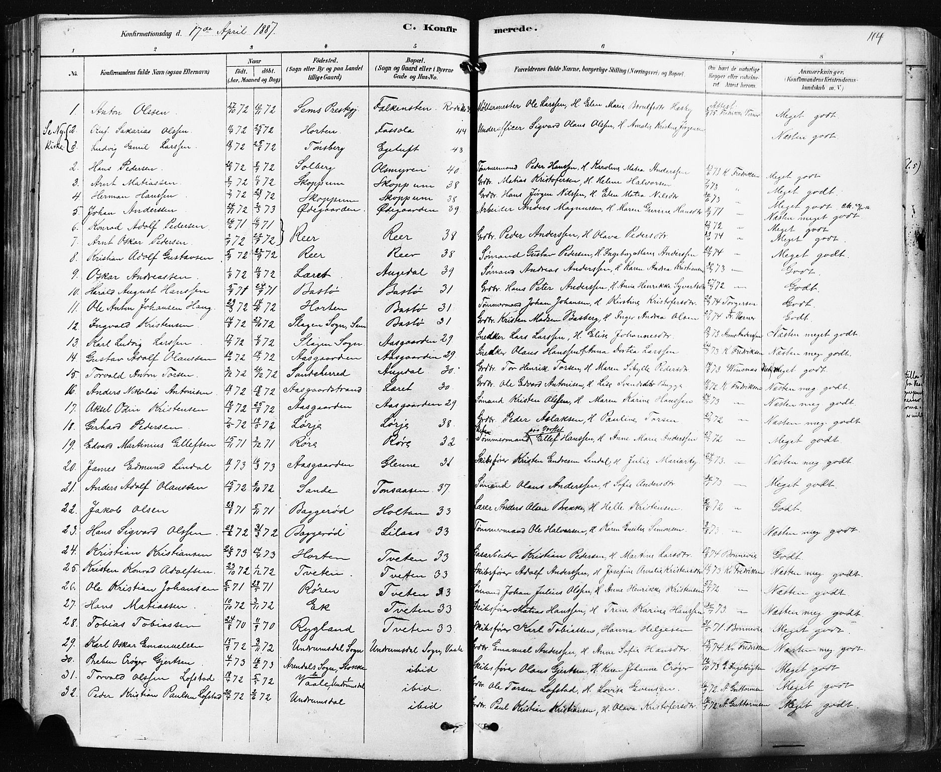 Borre kirkebøker, SAKO/A-338/F/Fa/L0009: Parish register (official) no. I 9, 1878-1896, p. 114