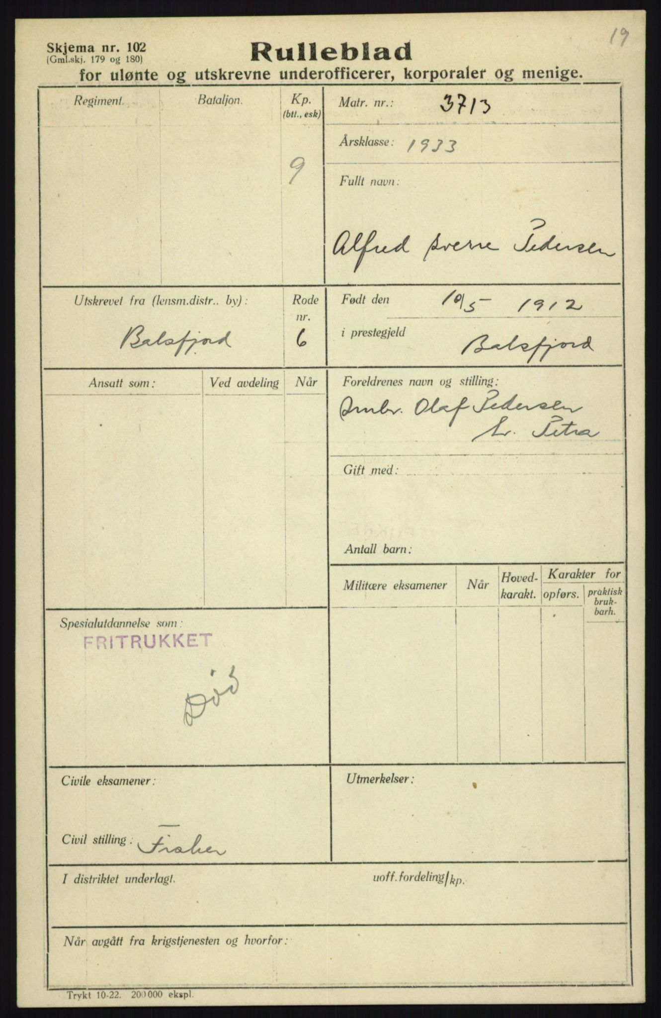 Forsvaret, Troms infanteriregiment nr. 16, AV/RA-RAFA-3146/P/Pa/L0017: Rulleblad for regimentets menige mannskaper, årsklasse 1933, 1933, p. 989