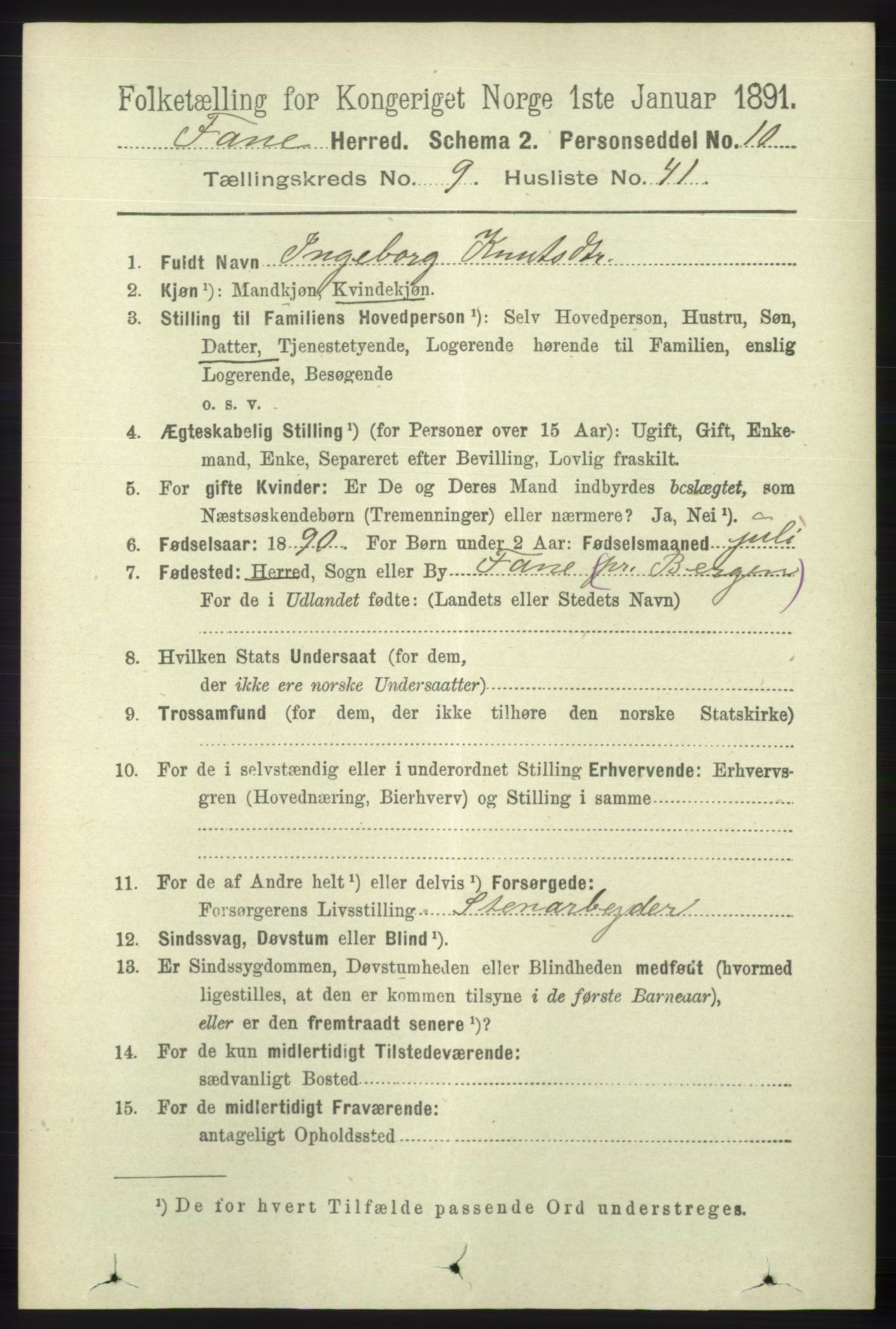 RA, 1891 census for 1249 Fana, 1891, p. 5112