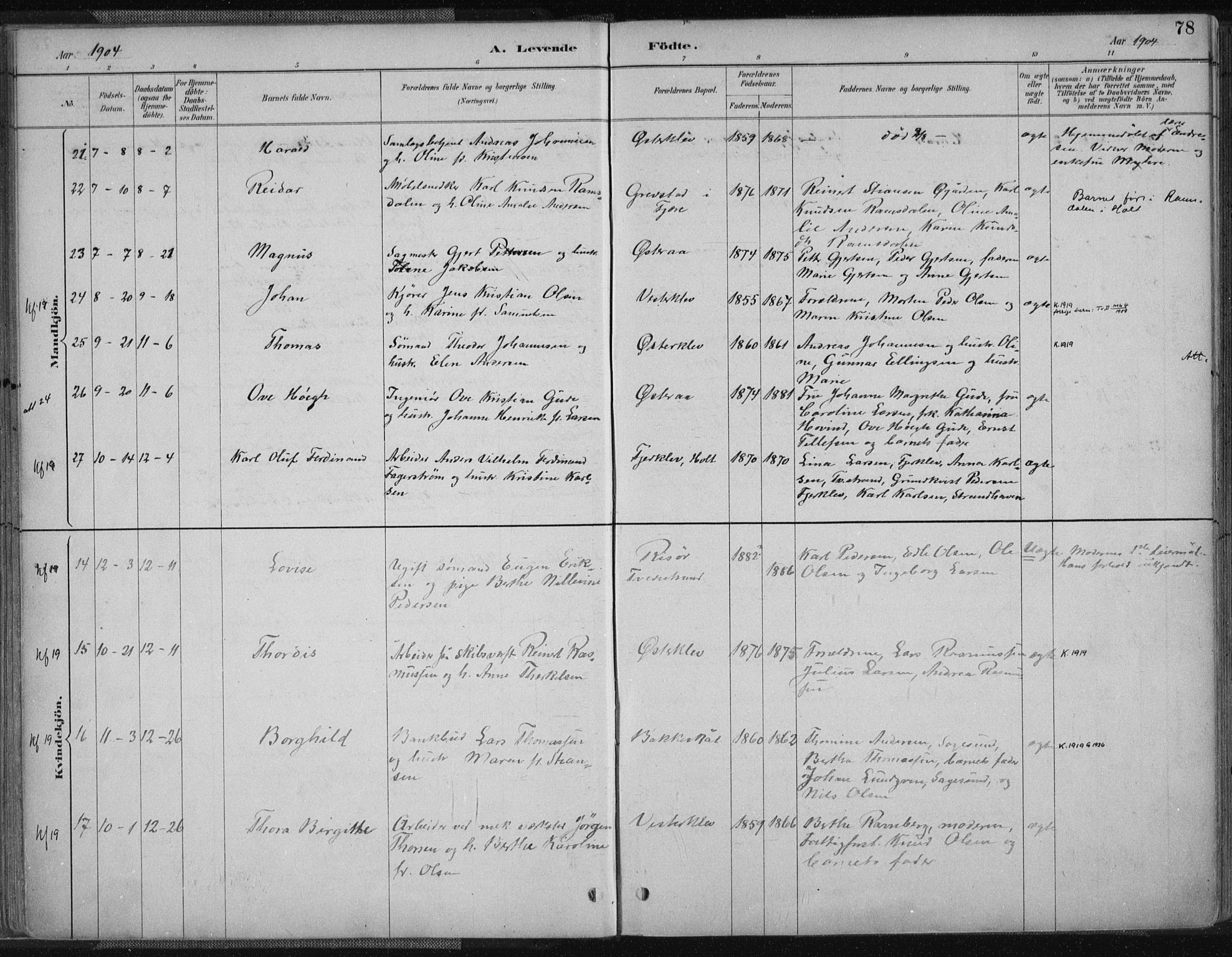 Tvedestrand sokneprestkontor, AV/SAK-1111-0042/F/Fa/L0001: Parish register (official) no. A 1, 1885-1916, p. 78