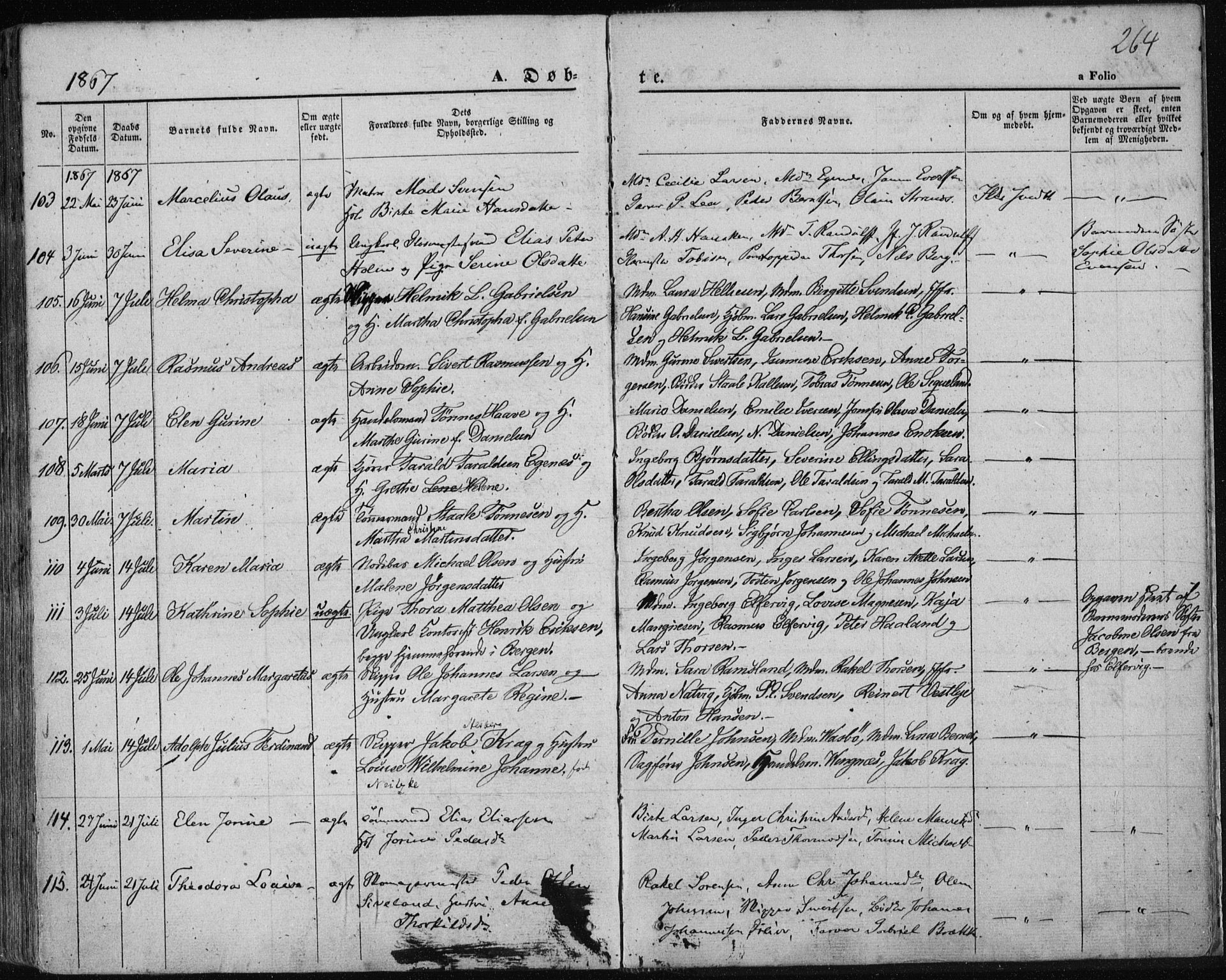 Domkirken sokneprestkontor, SAST/A-101812/001/30/30BA/L0017: Parish register (official) no. A 16, 1855-1867, p. 264
