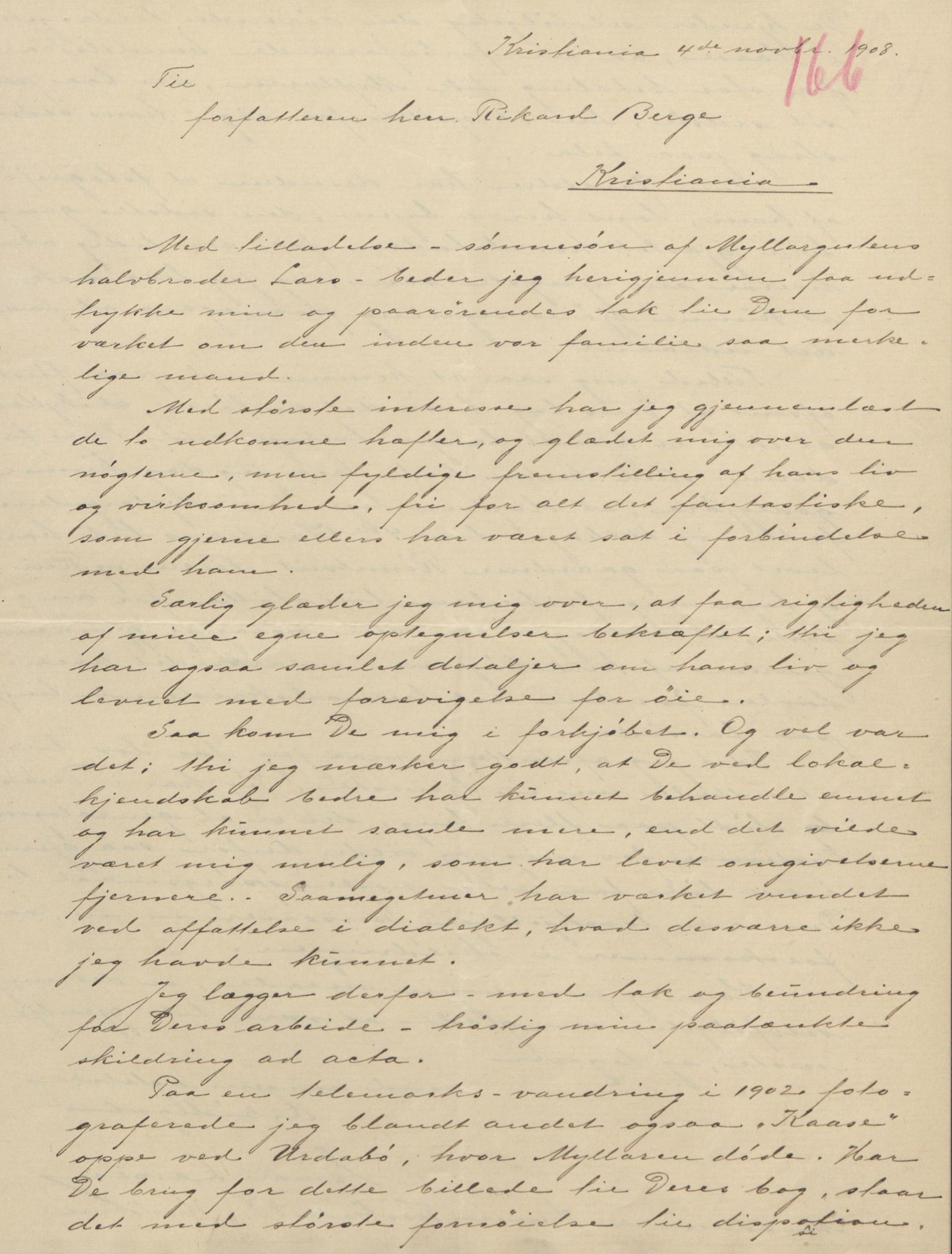 Rikard Berge, TEMU/TGM-A-1003/F/L0004/0053: 101-159 / 157 Manuskript, notatar, brev o.a. Nokre leiker, manuskript, 1906-1908, p. 166