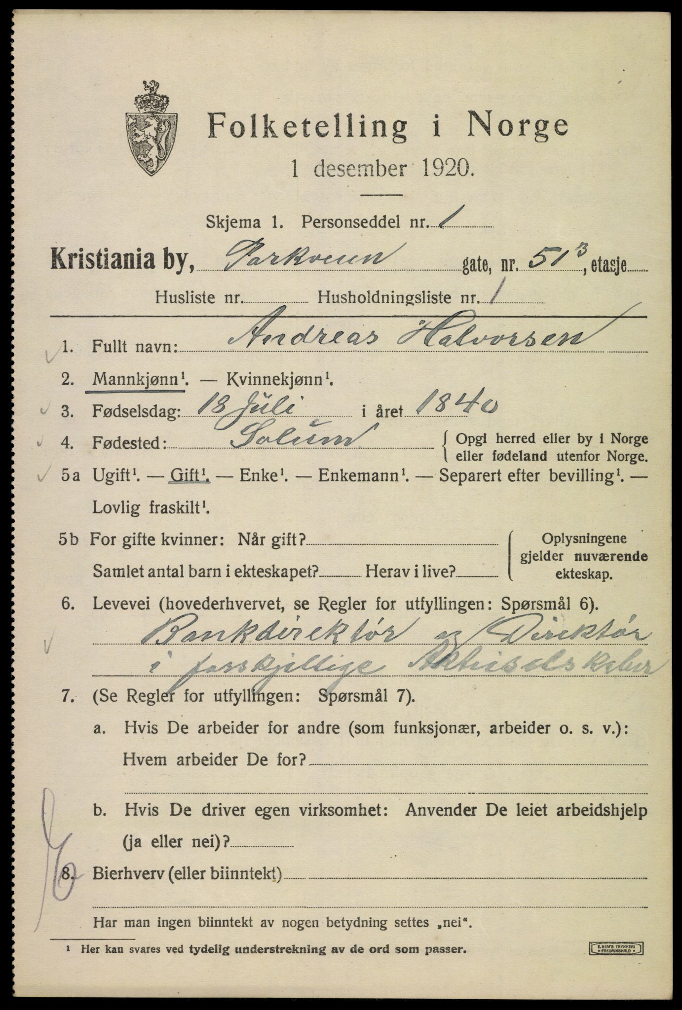 SAO, 1920 census for Kristiania, 1920, p. 444643