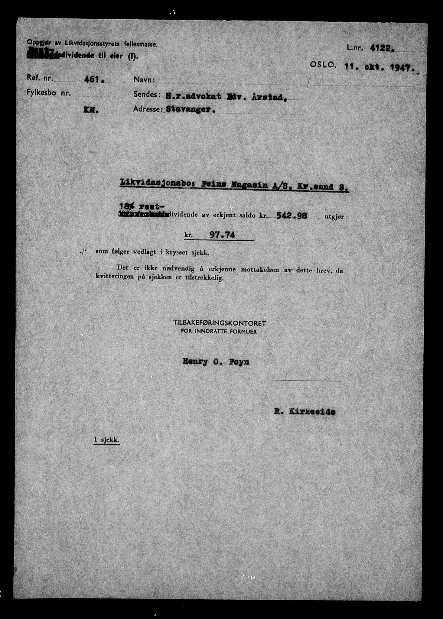 Justisdepartementet, Tilbakeføringskontoret for inndratte formuer, AV/RA-S-1564/H/Hc/Hcd/L0995: --, 1945-1947, p. 295