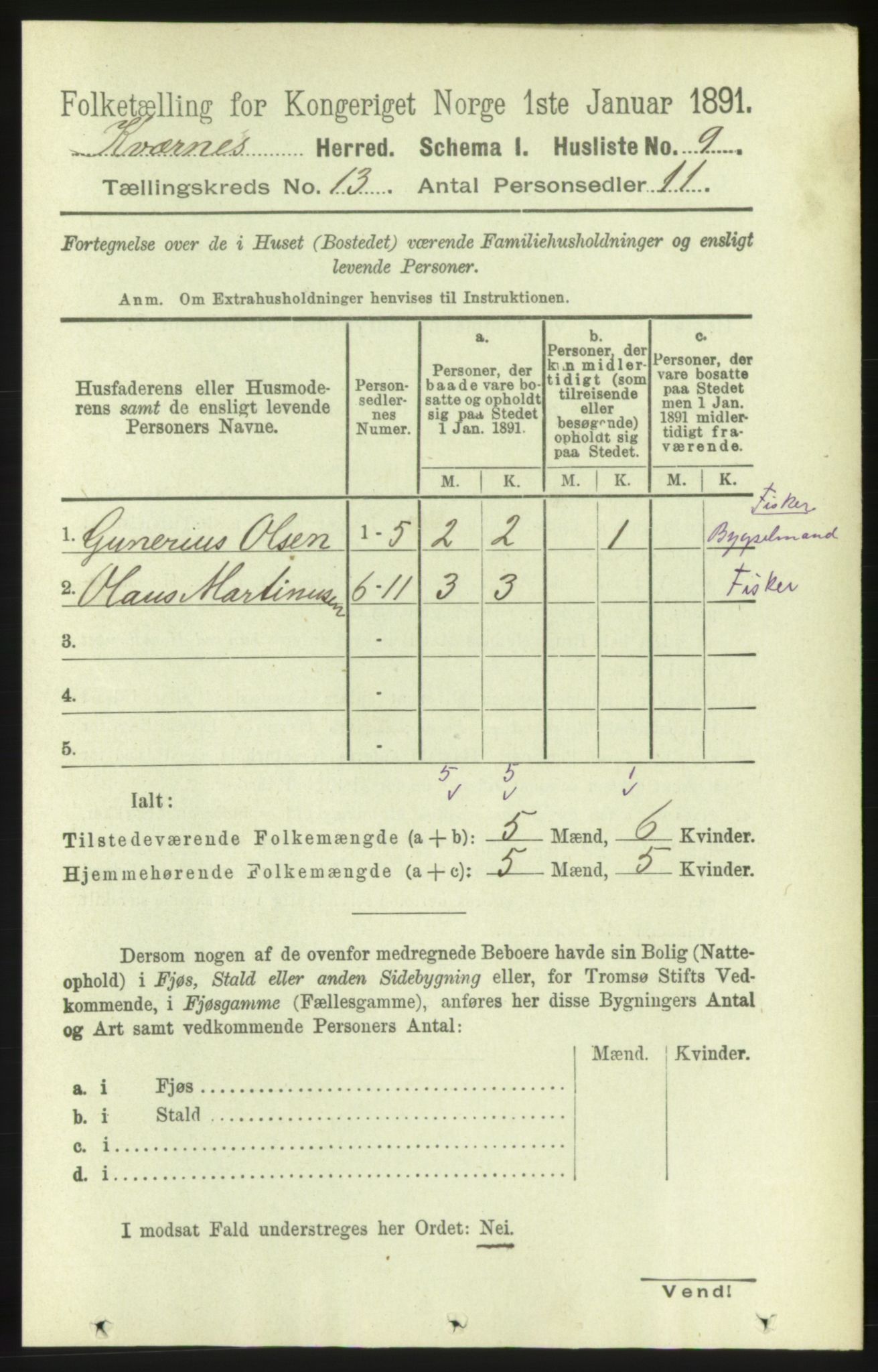 RA, 1891 census for 1553 Kvernes, 1891, p. 5393