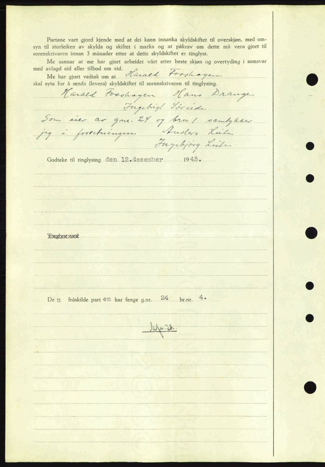 Sunnhordland sorenskrivar, AV/SAB-A-2401: Mortgage book no. A77, 1945-1945, Diary no: : 1439/1945