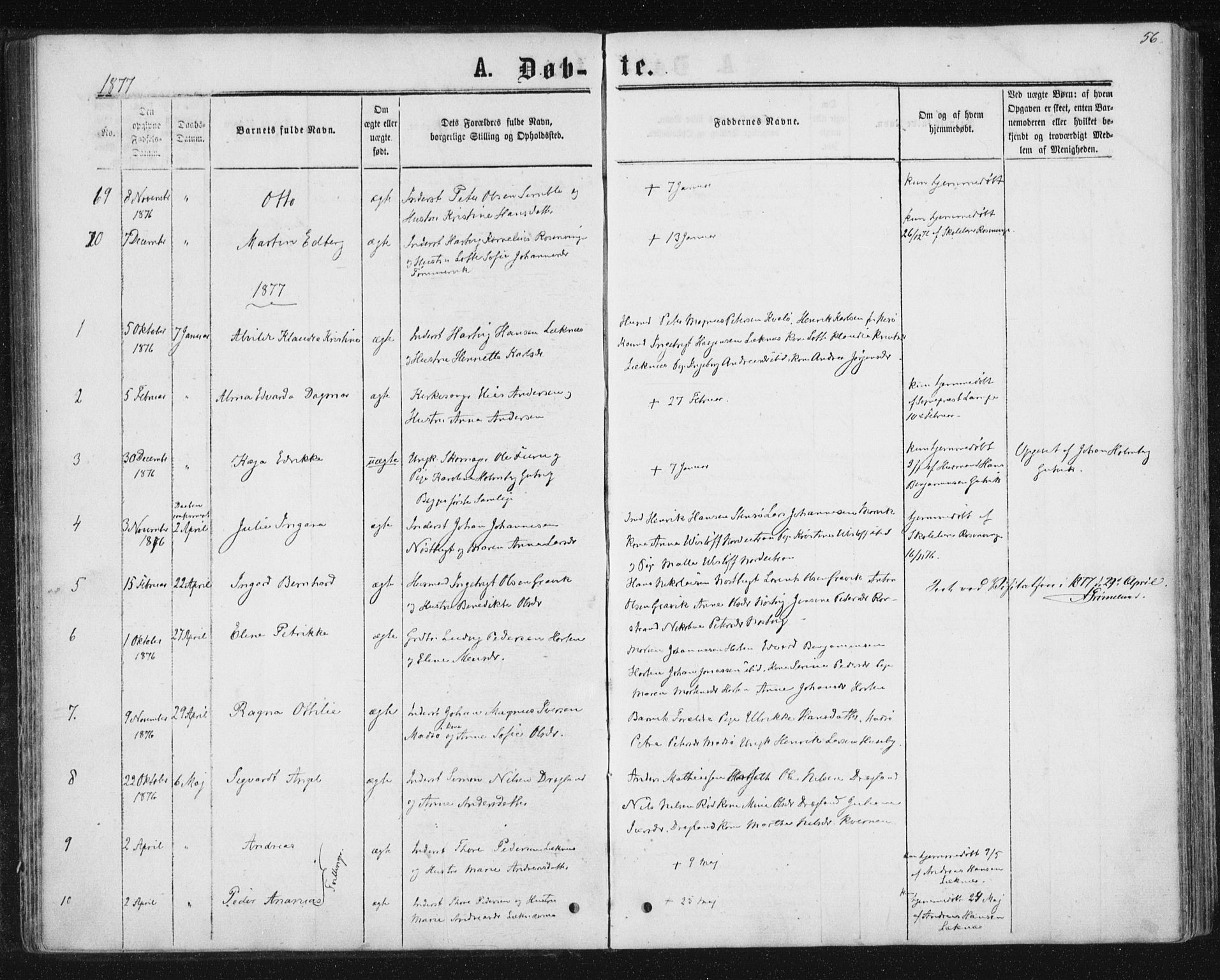 Ministerialprotokoller, klokkerbøker og fødselsregistre - Nord-Trøndelag, AV/SAT-A-1458/788/L0696: Parish register (official) no. 788A03, 1863-1877, p. 56