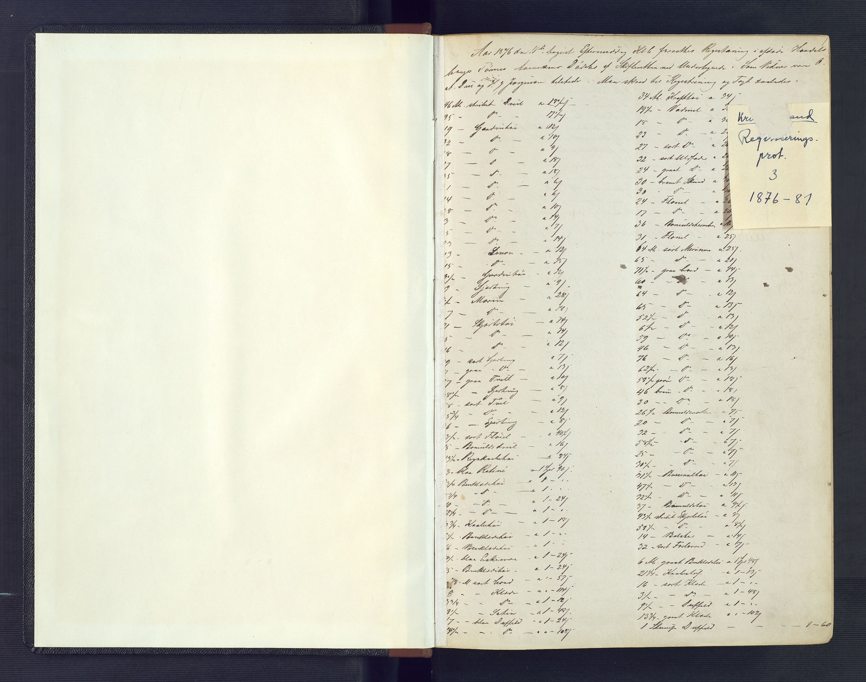 Kristiansand byrett, AV/SAK-1223-0001/H/Hc/L0031: Skifteregistreringsprotokoll nr. 3, med register, 1876-1881, p. 1