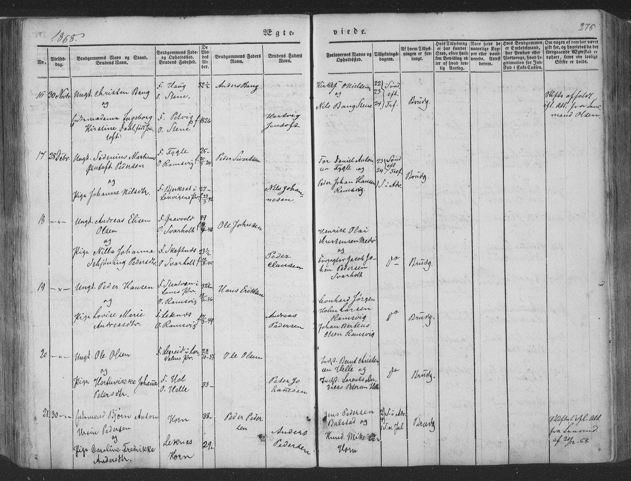 Ministerialprotokoller, klokkerbøker og fødselsregistre - Nordland, AV/SAT-A-1459/881/L1165: Parish register (copy) no. 881C02, 1854-1876, p. 276