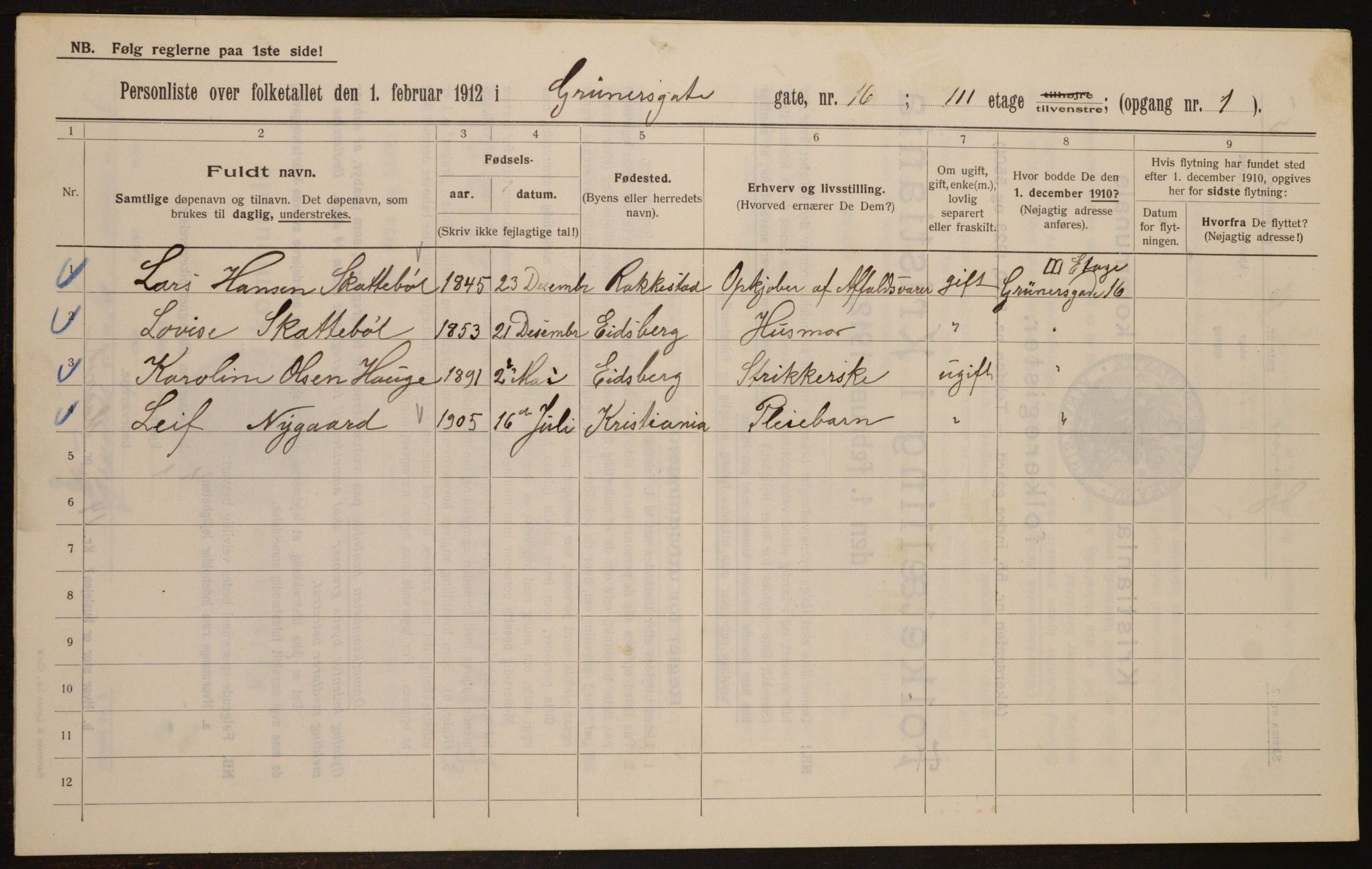 OBA, Municipal Census 1912 for Kristiania, 1912, p. 30966