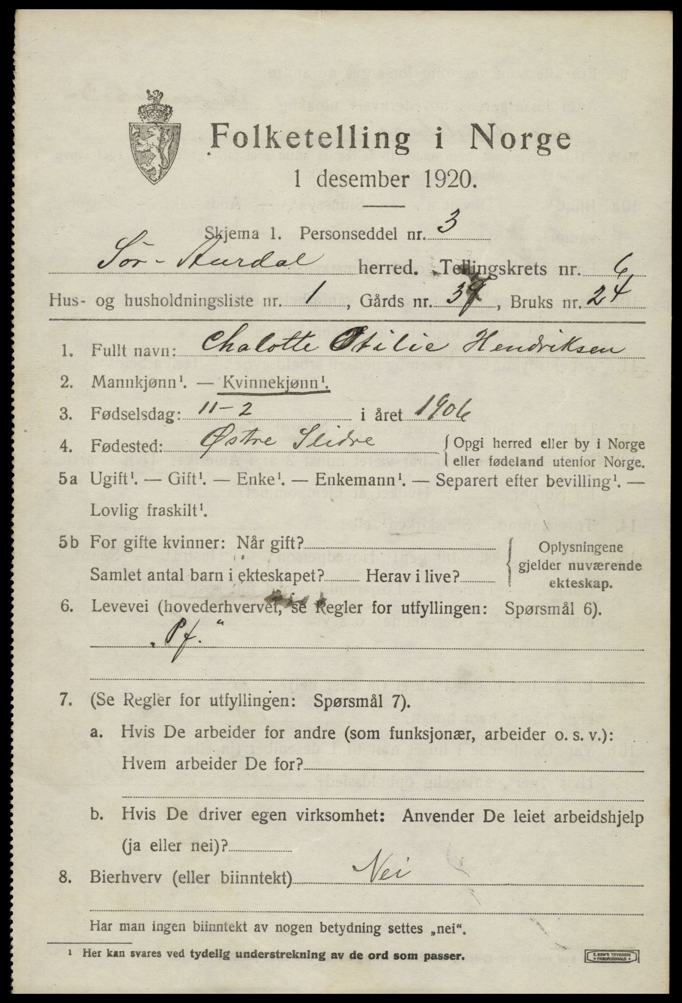 SAH, 1920 census for Sør-Aurdal, 1920, p. 2899