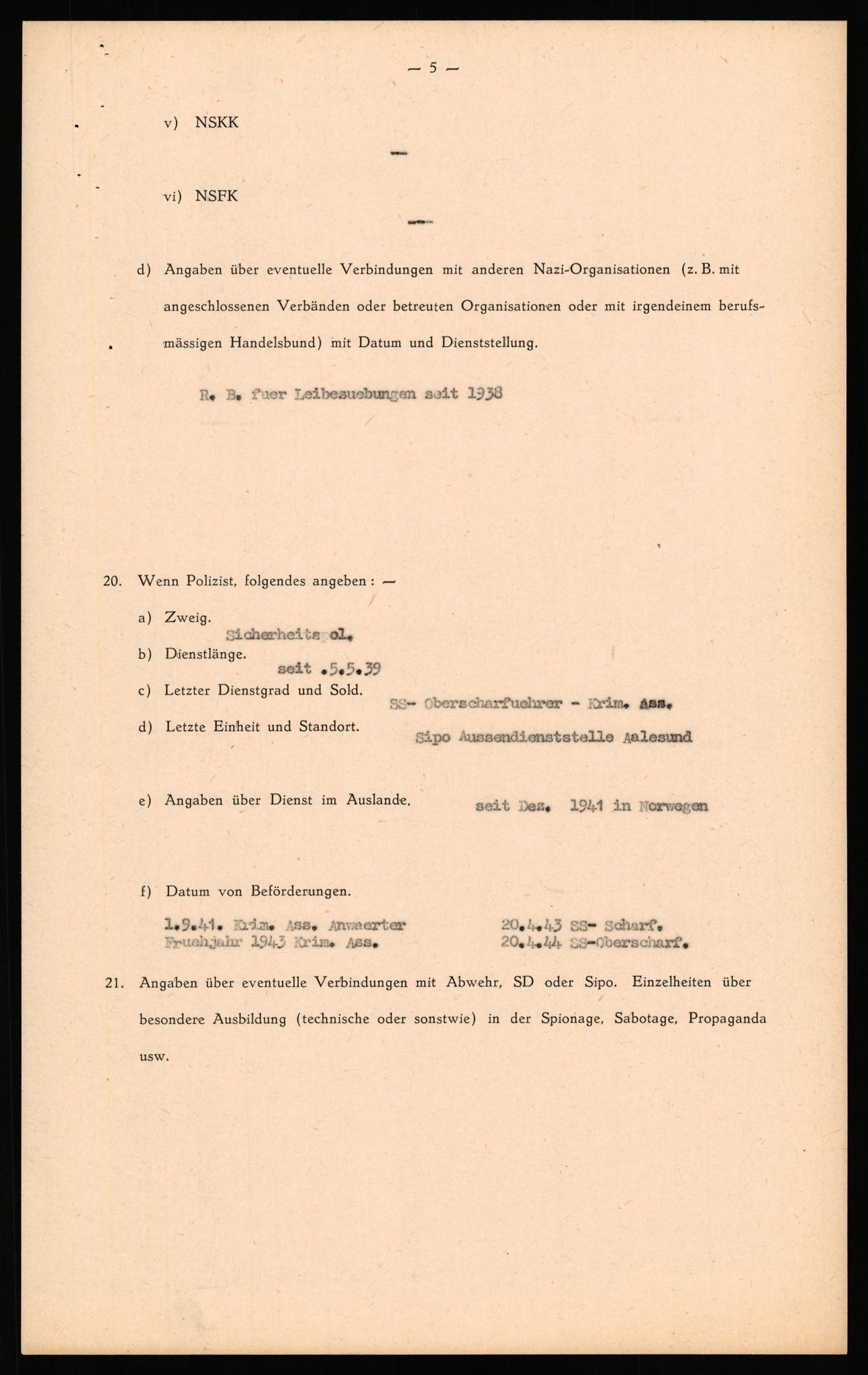 Forsvaret, Forsvarets overkommando II, AV/RA-RAFA-3915/D/Db/L0039: CI Questionaires. Tyske okkupasjonsstyrker i Norge. Østerrikere., 1945-1946, p. 389