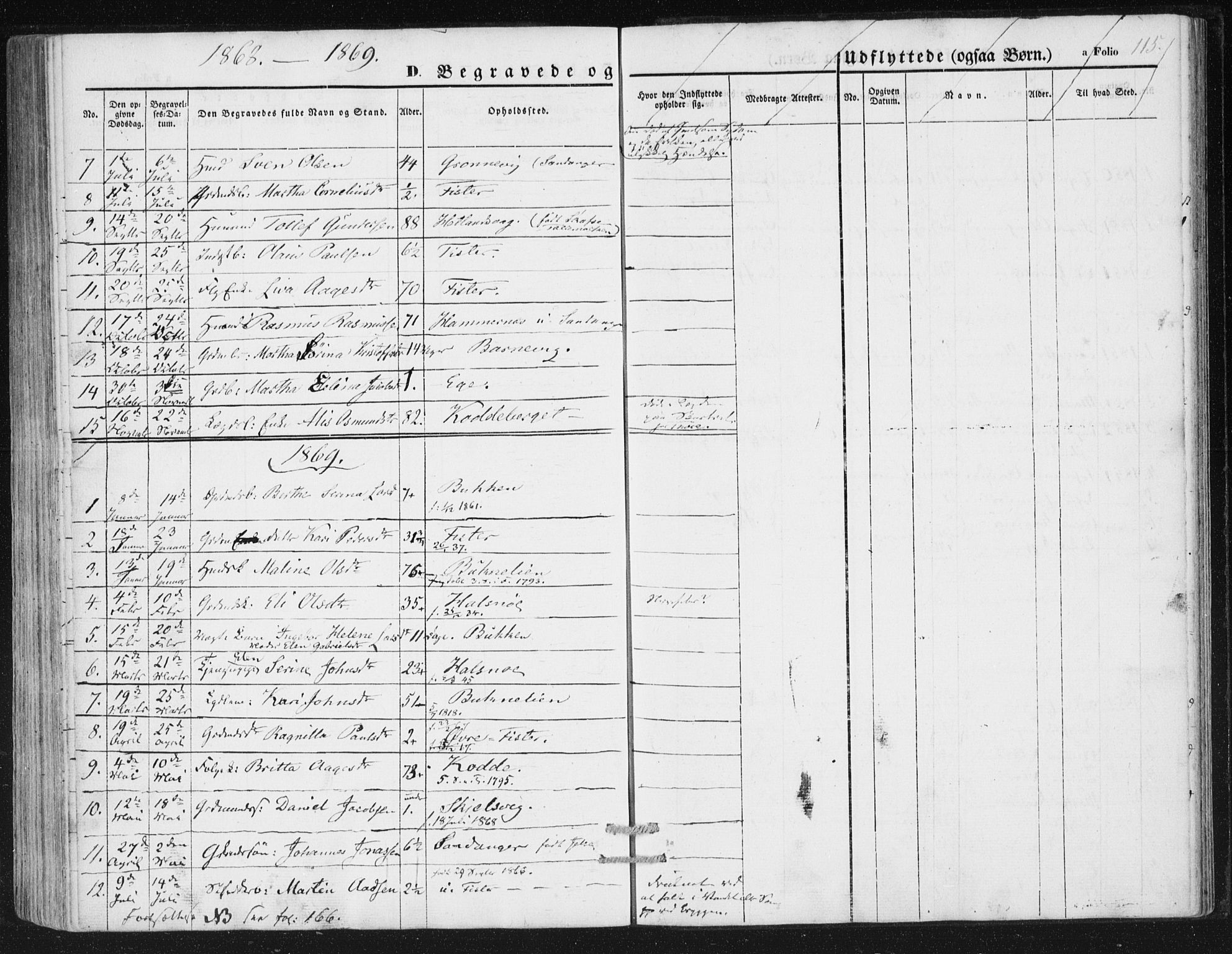 Hjelmeland sokneprestkontor, AV/SAST-A-101843/01/IV/L0010: Parish register (official) no. A 10, 1851-1871, p. 115