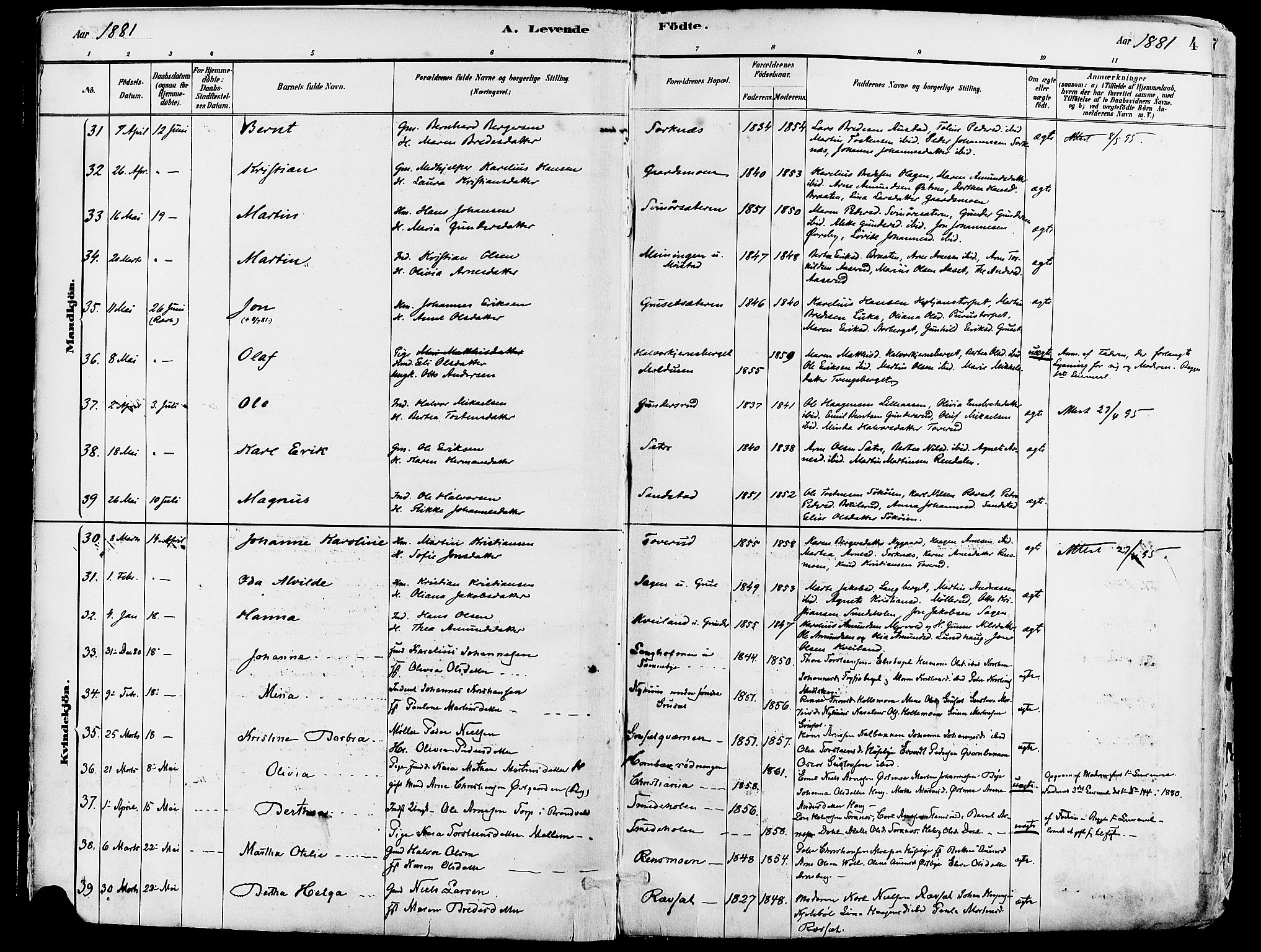 Grue prestekontor, AV/SAH-PREST-036/H/Ha/Haa/L0012: Parish register (official) no. 12, 1881-1897, p. 4