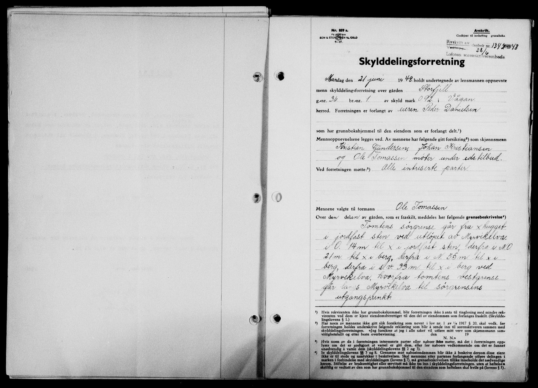 Lofoten sorenskriveri, SAT/A-0017/1/2/2C/L0018a: Mortgage book no. 18a, 1948-1948, Diary no: : 1342/1948