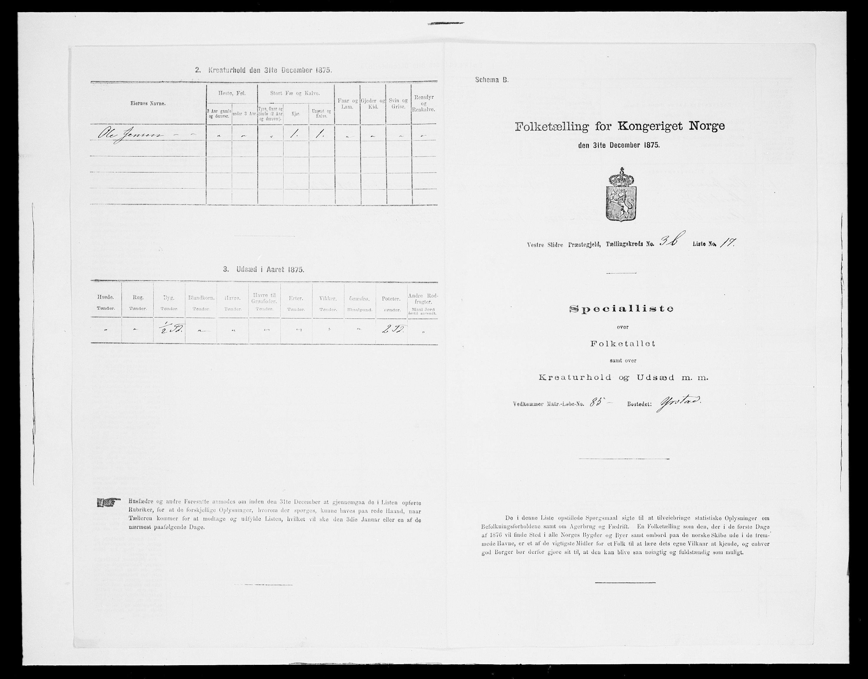 SAH, 1875 census for 0543P Vestre Slidre, 1875, p. 354