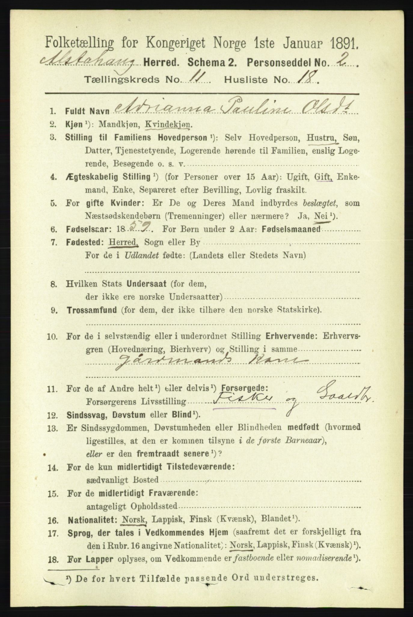 RA, 1891 census for 1820 Alstahaug, 1891, p. 3980