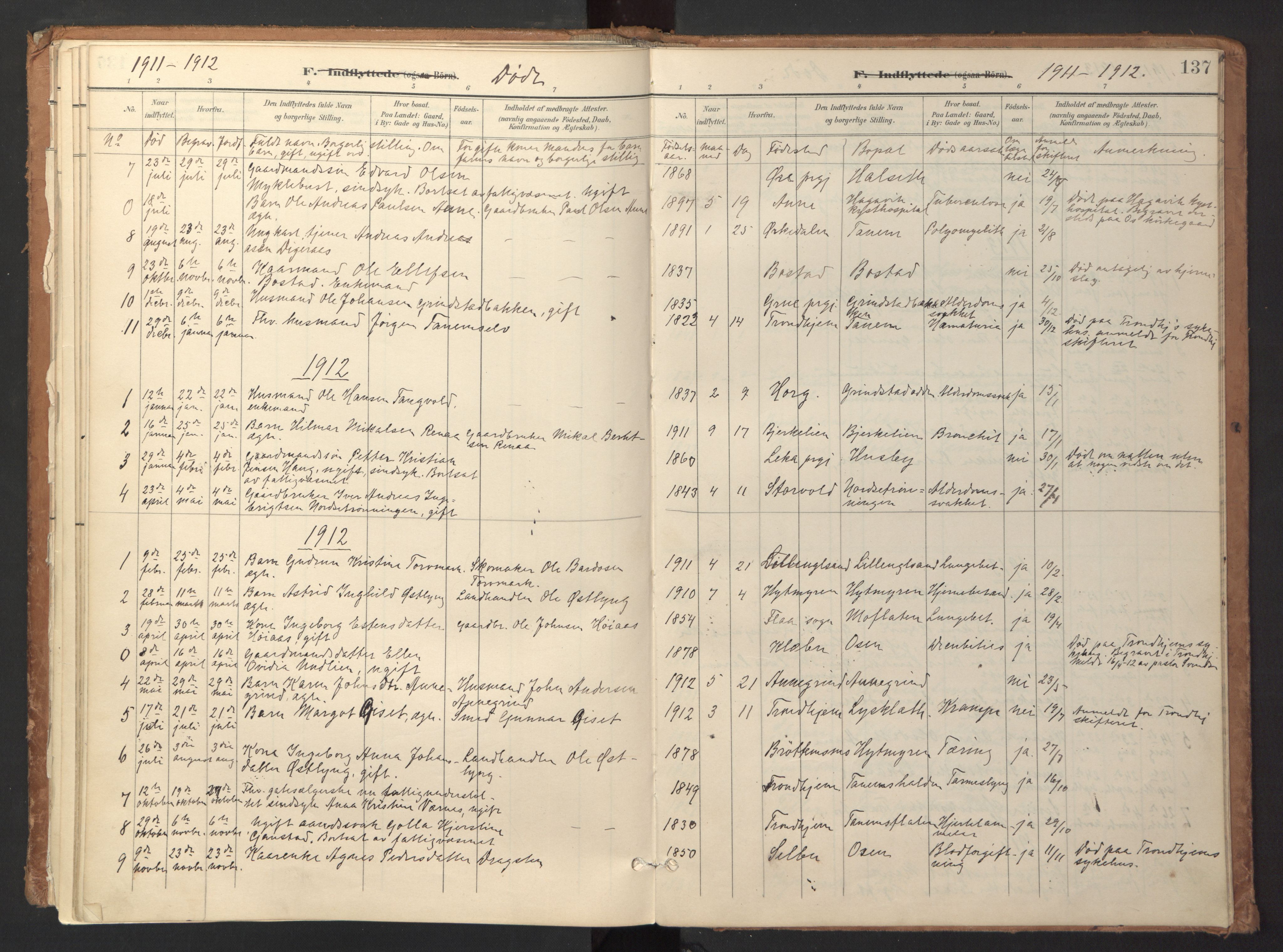Ministerialprotokoller, klokkerbøker og fødselsregistre - Sør-Trøndelag, SAT/A-1456/618/L0448: Parish register (official) no. 618A11, 1898-1916, p. 137