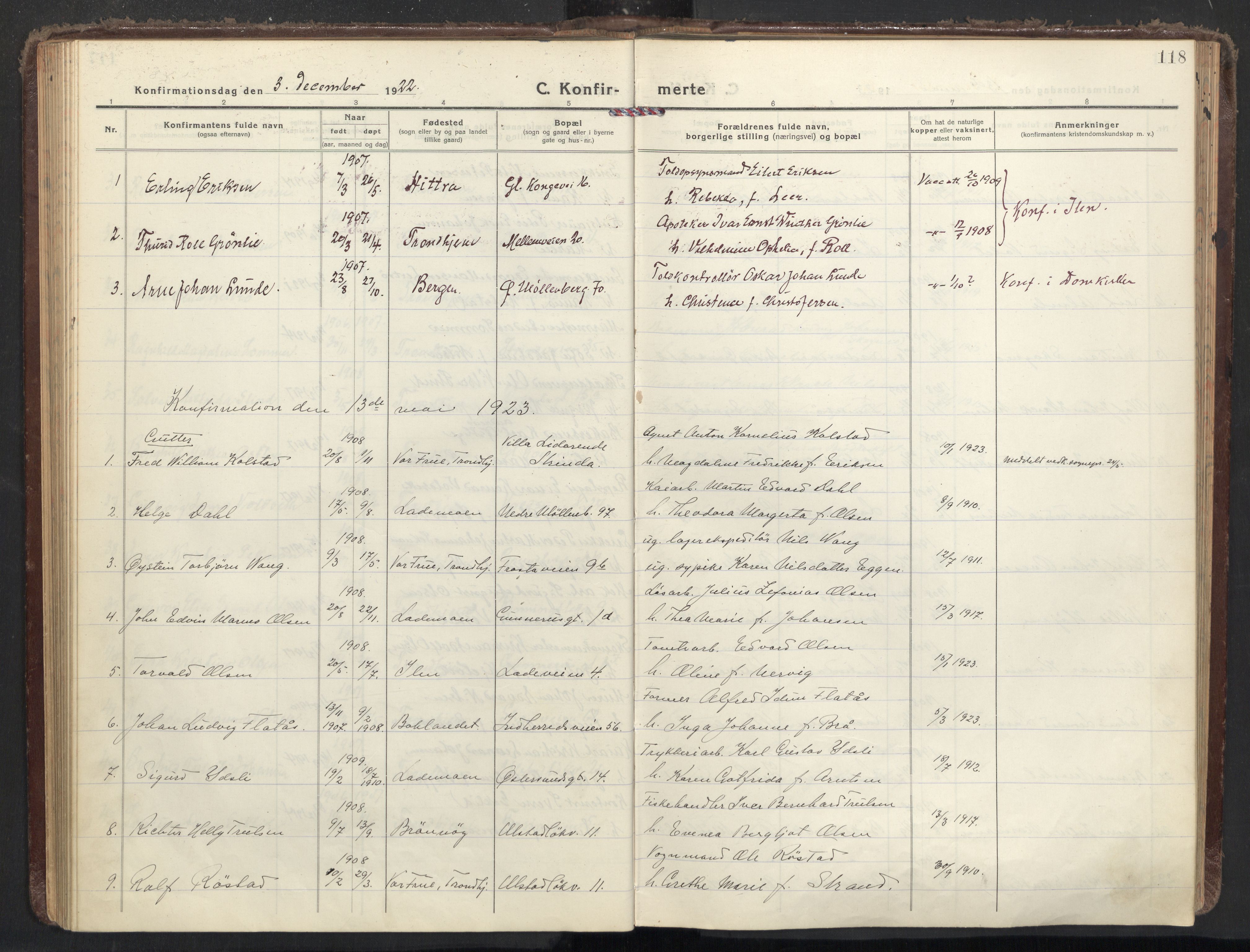 Ministerialprotokoller, klokkerbøker og fødselsregistre - Sør-Trøndelag, SAT/A-1456/605/L0247: Parish register (official) no. 605A09, 1918-1930, p. 118
