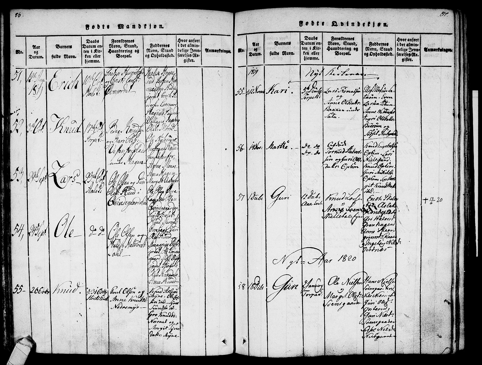 Ål kirkebøker, AV/SAKO-A-249/F/Fa/L0004: Parish register (official) no. I 4, 1815-1825, p. 86-87