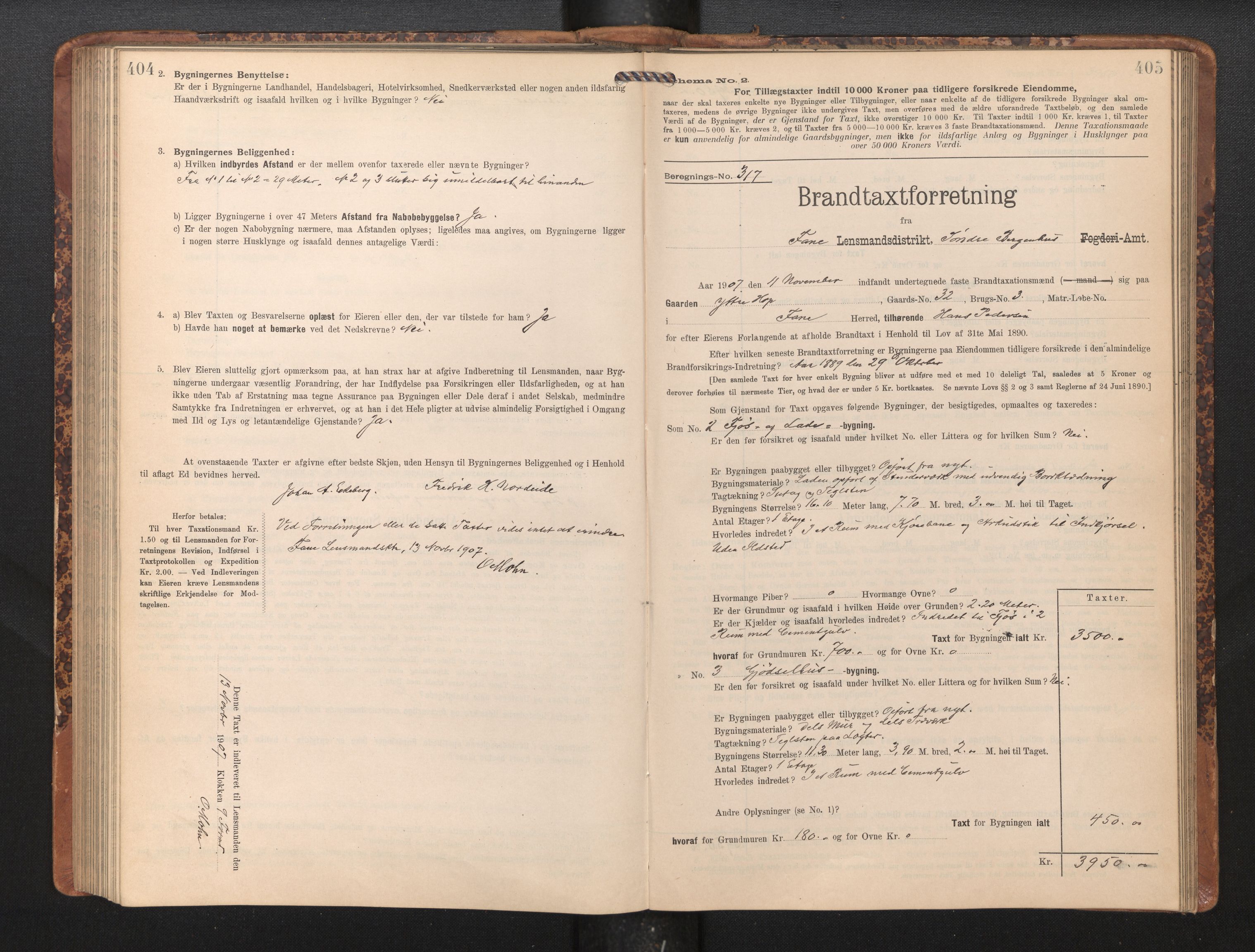 Lensmannen i Fana, AV/SAB-A-31801/0012/L0018: Branntakstprotokoll skjematakst, 1907-1910, p. 404-405