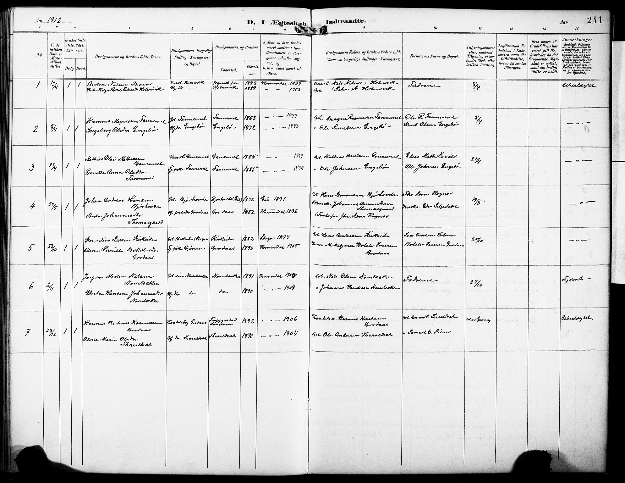 Hornindal sokneprestembete, SAB/A-82401/H/Hab: Parish register (copy) no. A 2, 1894-1927, p. 241