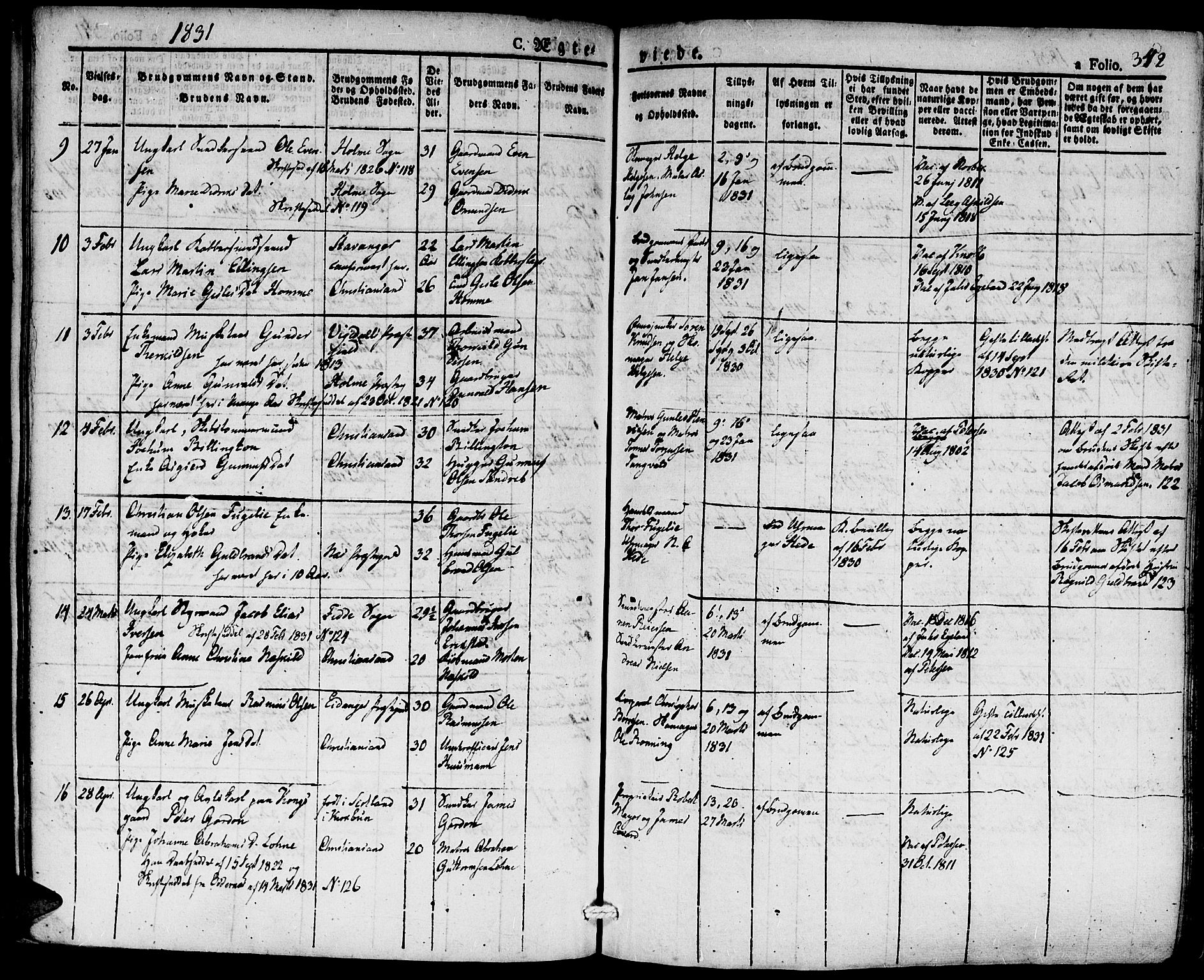 Kristiansand domprosti, SAK/1112-0006/F/Fa/L0011: Parish register (official) no. A 11, 1827-1841, p. 342