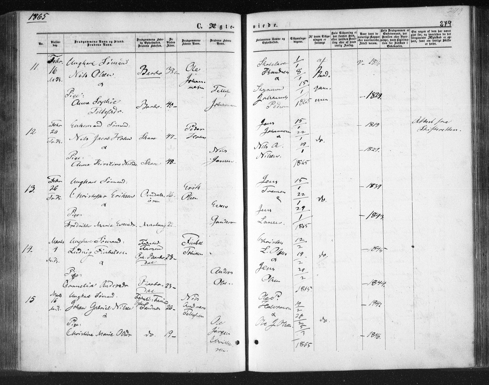 Tromøy sokneprestkontor, AV/SAK-1111-0041/F/Fa/L0007: Parish register (official) no. A 7, 1864-1869, p. 279