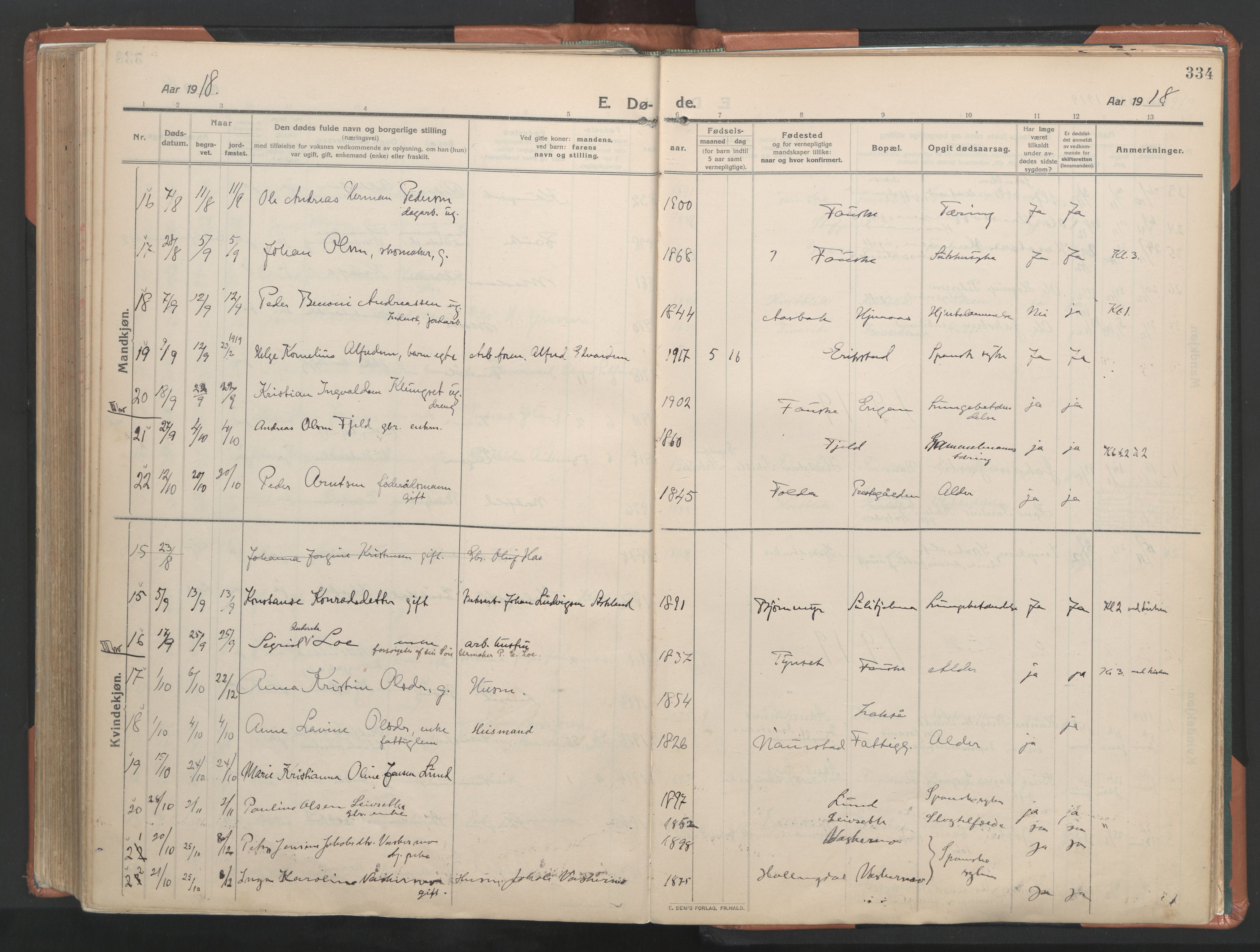 Ministerialprotokoller, klokkerbøker og fødselsregistre - Nordland, AV/SAT-A-1459/849/L0698: Parish register (official) no. 849A09, 1911-1924, p. 334