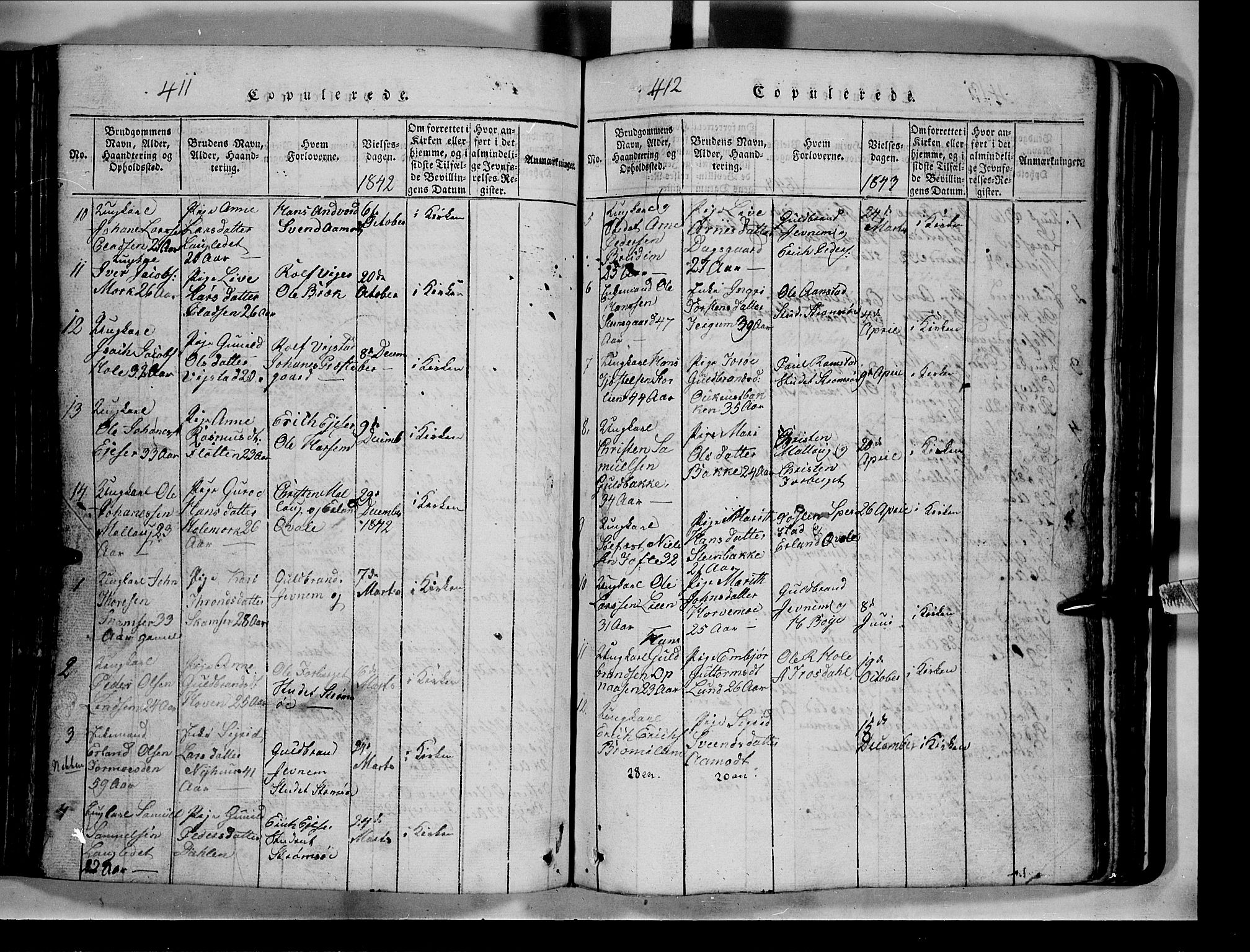 Lom prestekontor, SAH/PREST-070/L/L0003: Parish register (copy) no. 3, 1815-1844, p. 411-412