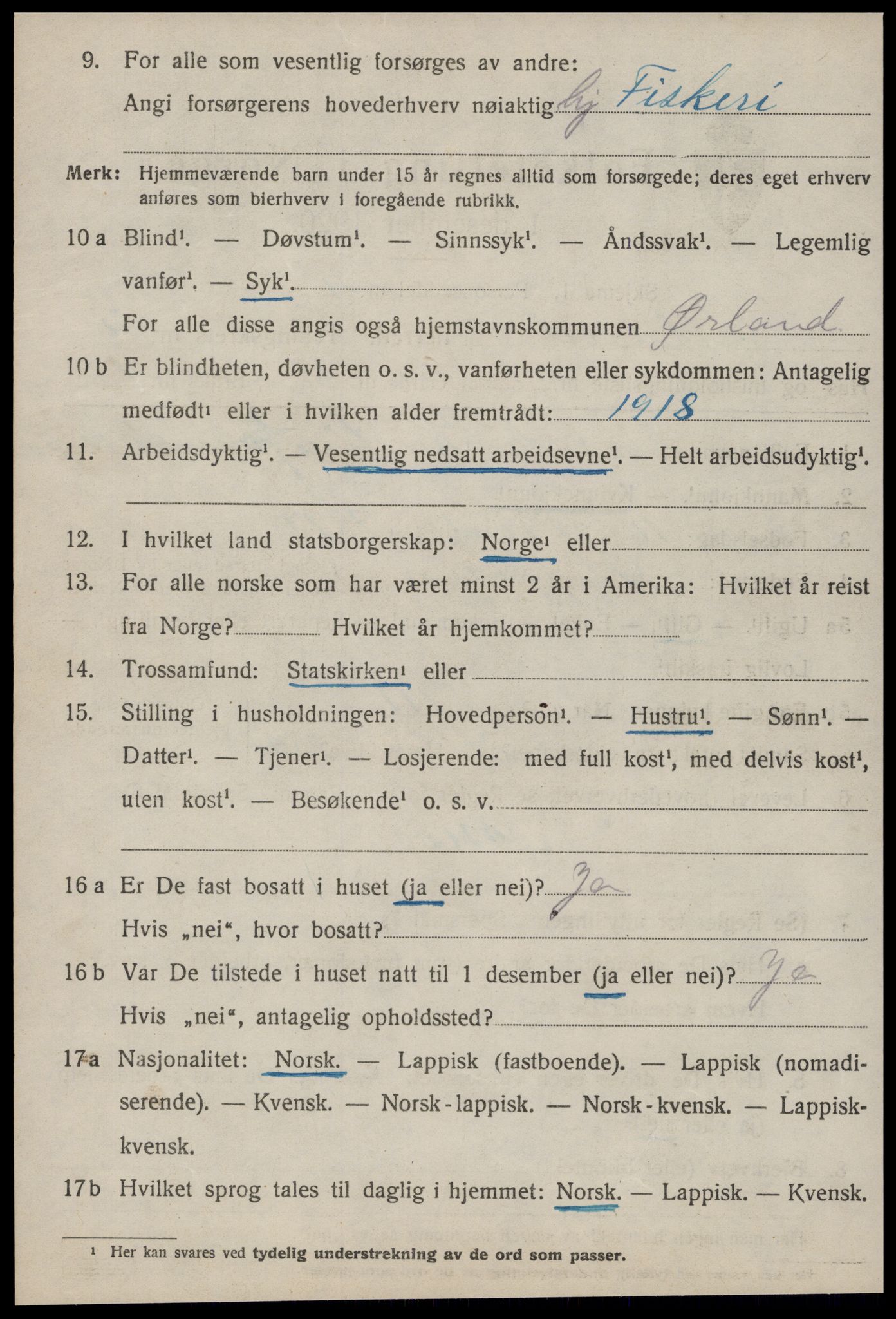 SAT, 1920 census for Ørland, 1920, p. 2230