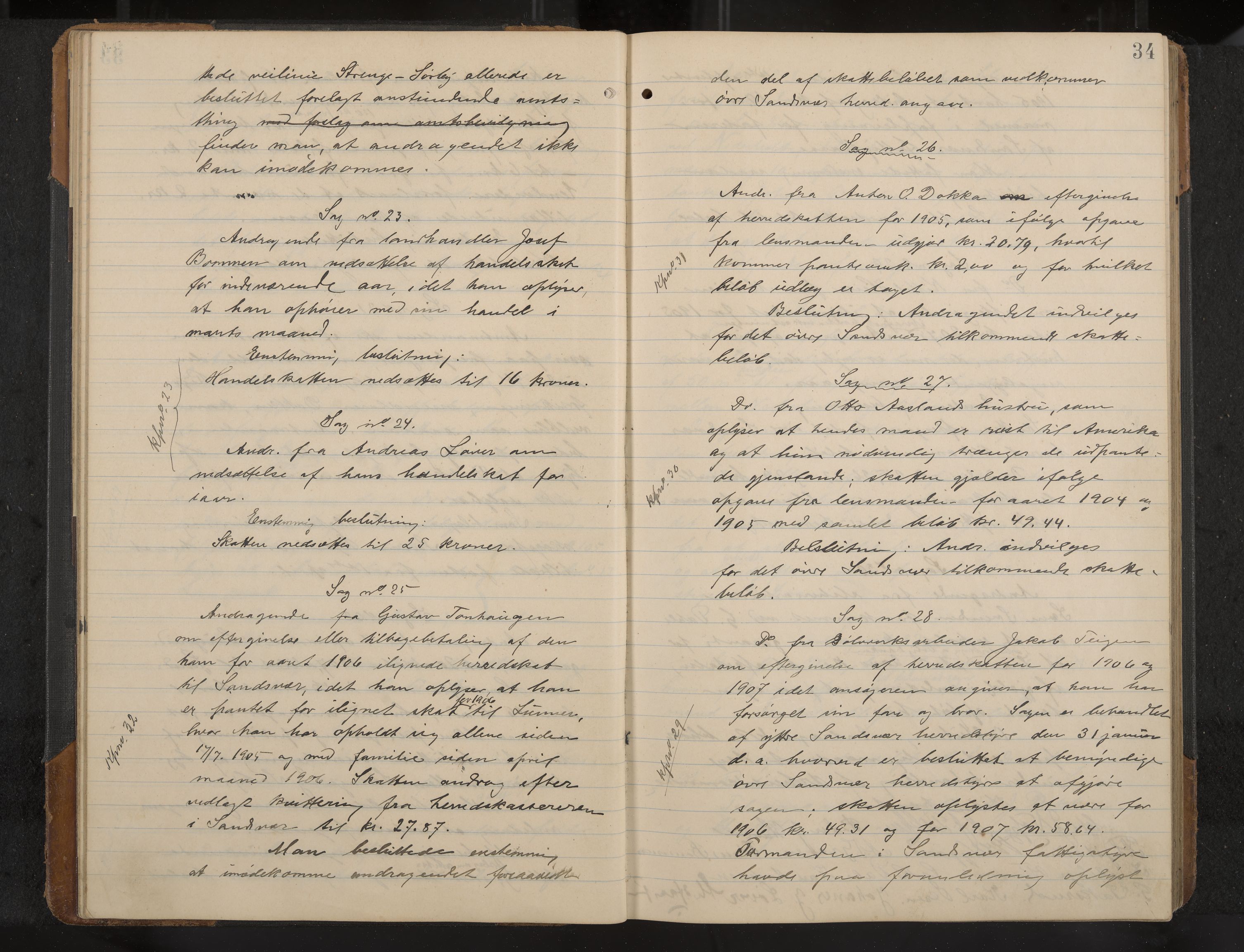 Øvre Sandsvær formannskap og sentraladministrasjon, IKAK/0630021/A/L0001: Møtebok med register, 1908-1913, p. 34