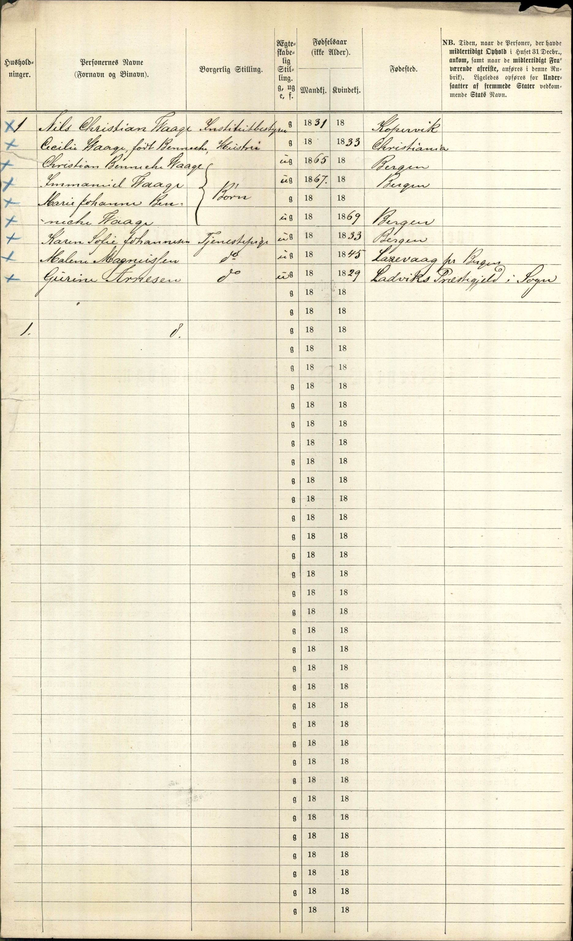 RA, 1870 census for 1301 Bergen, 1870