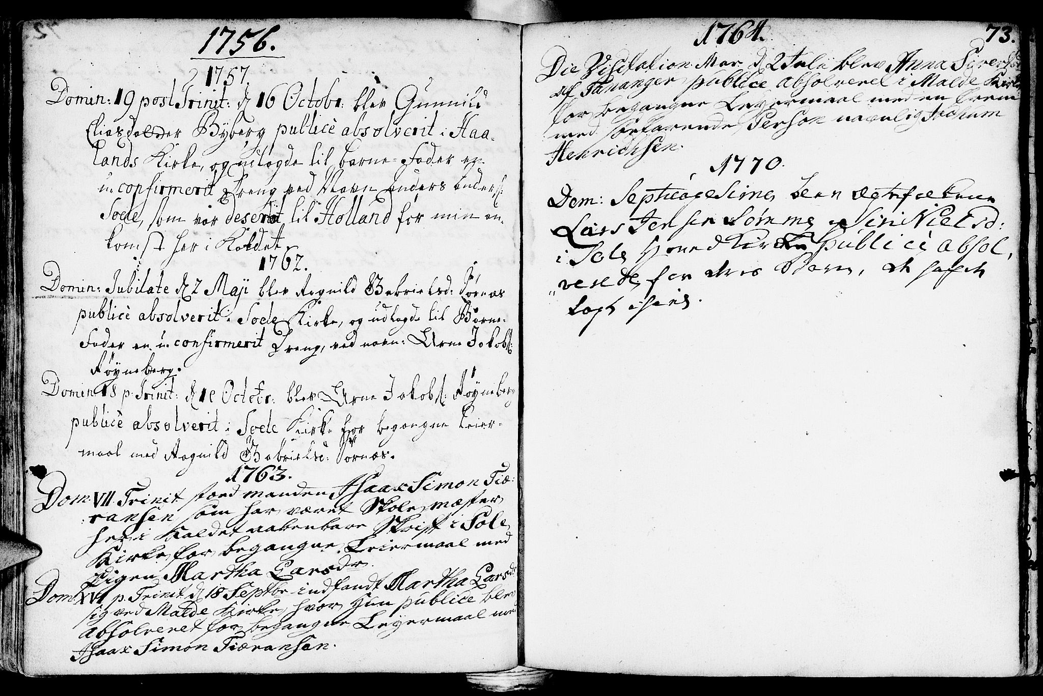 Håland sokneprestkontor, AV/SAST-A-101802/001/30BA/L0002: Parish register (official) no. A 2, 1722-1794, p. 73