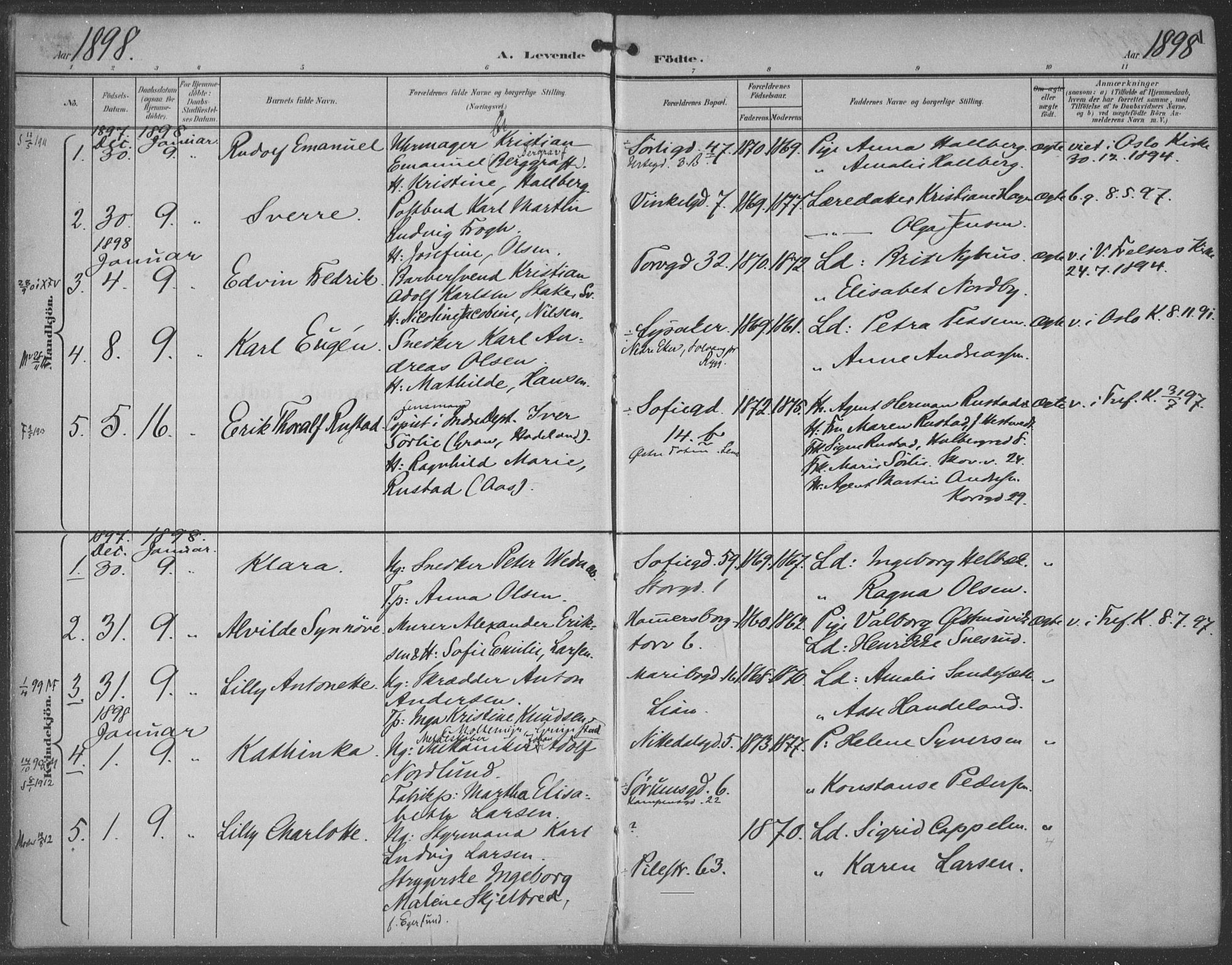 Rikshospitalet prestekontor Kirkebøker, SAO/A-10309b/F/L0011: Parish register (official) no. 11, 1898-1900, p. 1