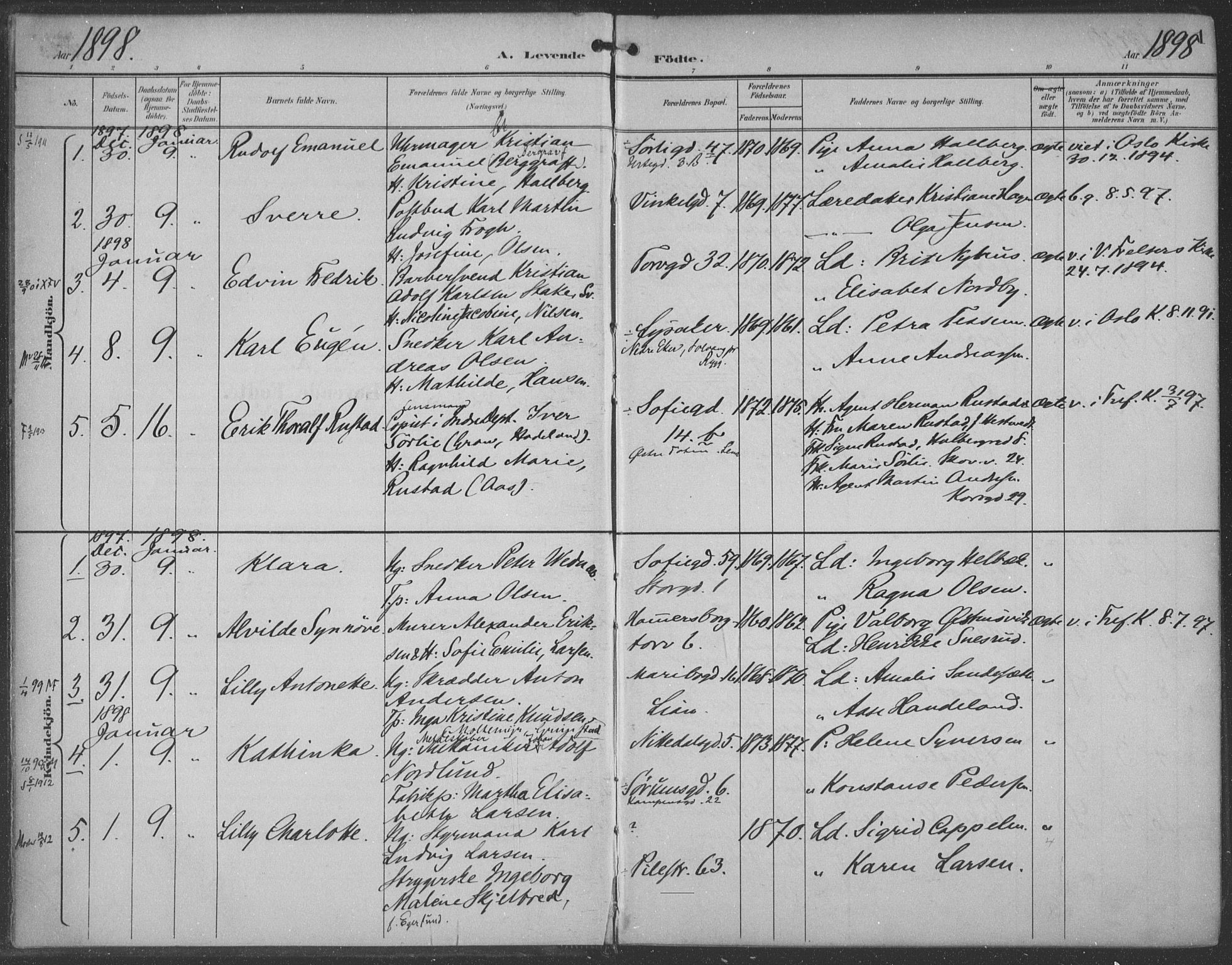 Rikshospitalet prestekontor Kirkebøker, AV/SAO-A-10309b/F/L0011: Parish register (official) no. 11, 1898-1900, p. 1