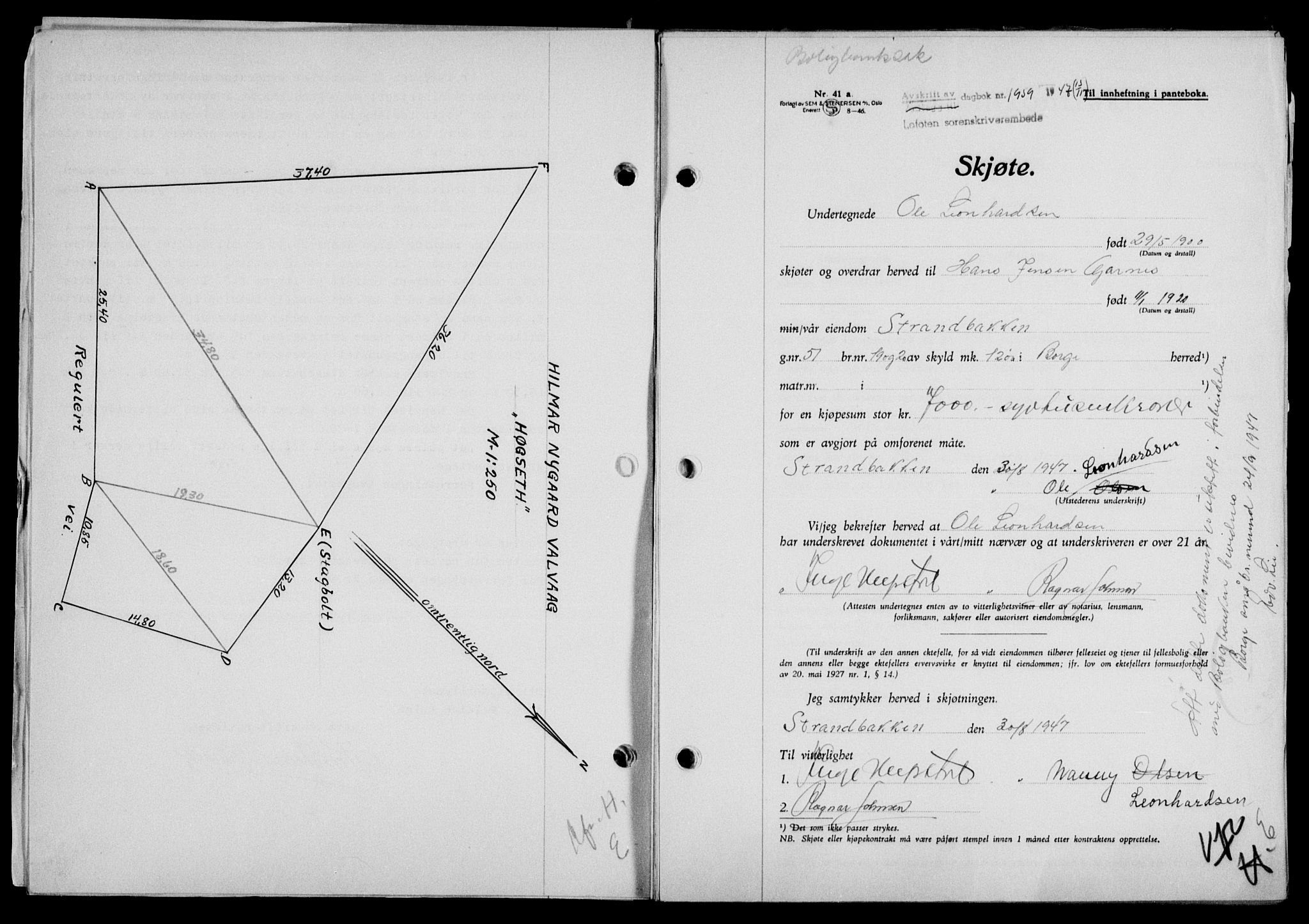 Lofoten sorenskriveri, SAT/A-0017/1/2/2C/L0017a: Mortgage book no. 17a, 1947-1948, Diary no: : 1959/1947