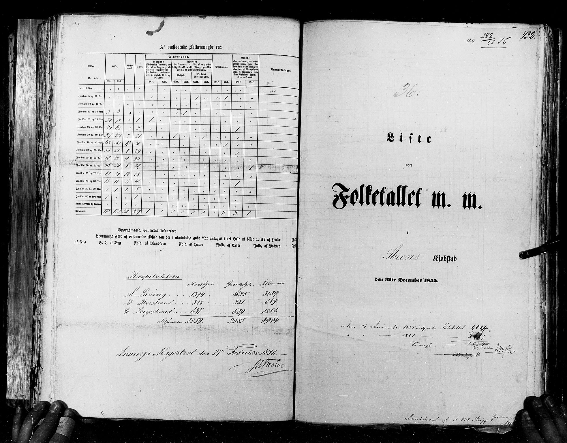 RA, Census 1855, vol. 7: Fredrikshald-Kragerø, 1855, p. 432