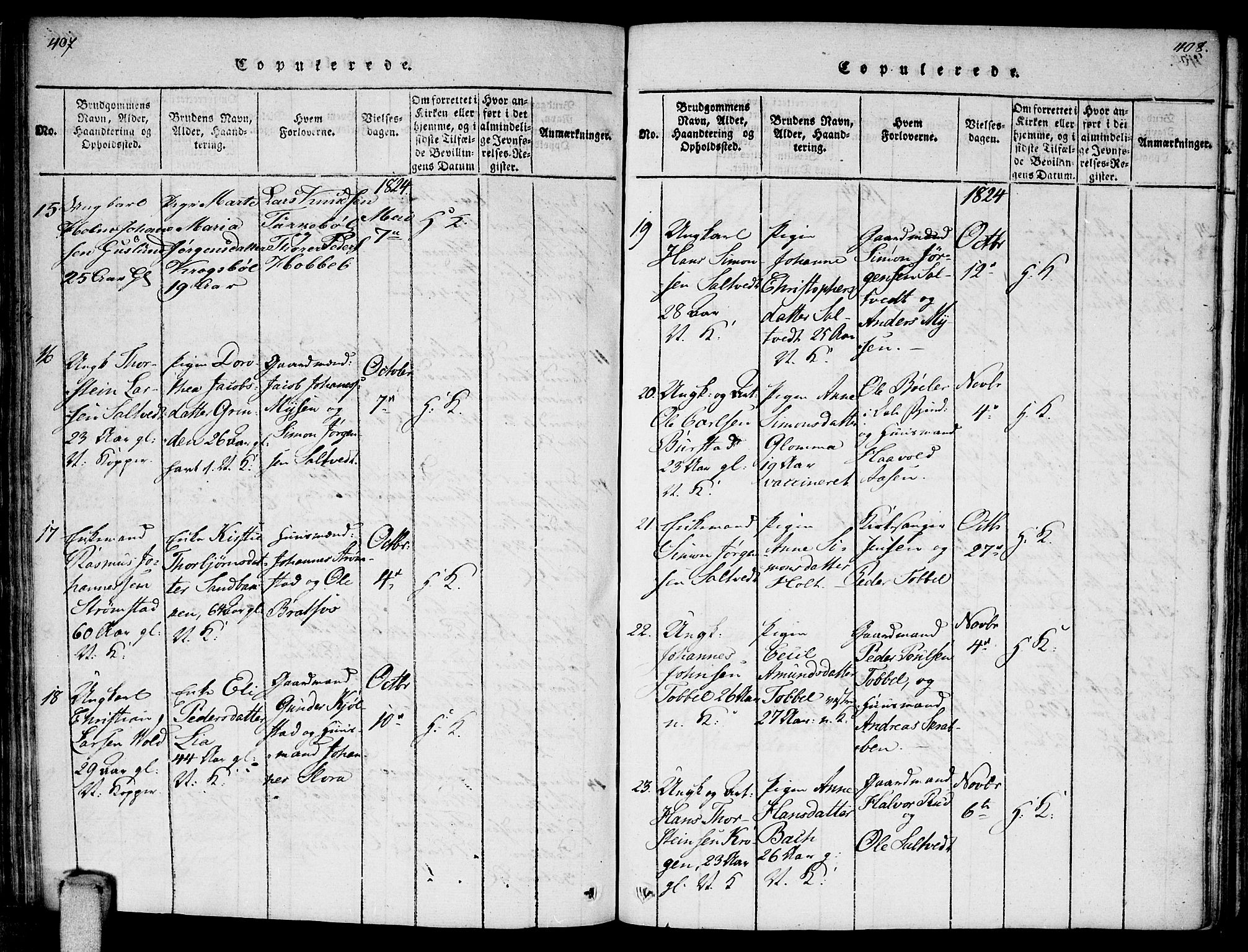 Enebakk prestekontor Kirkebøker, AV/SAO-A-10171c/F/Fa/L0006: Parish register (official) no. I 6, 1815-1832, p. 407-408