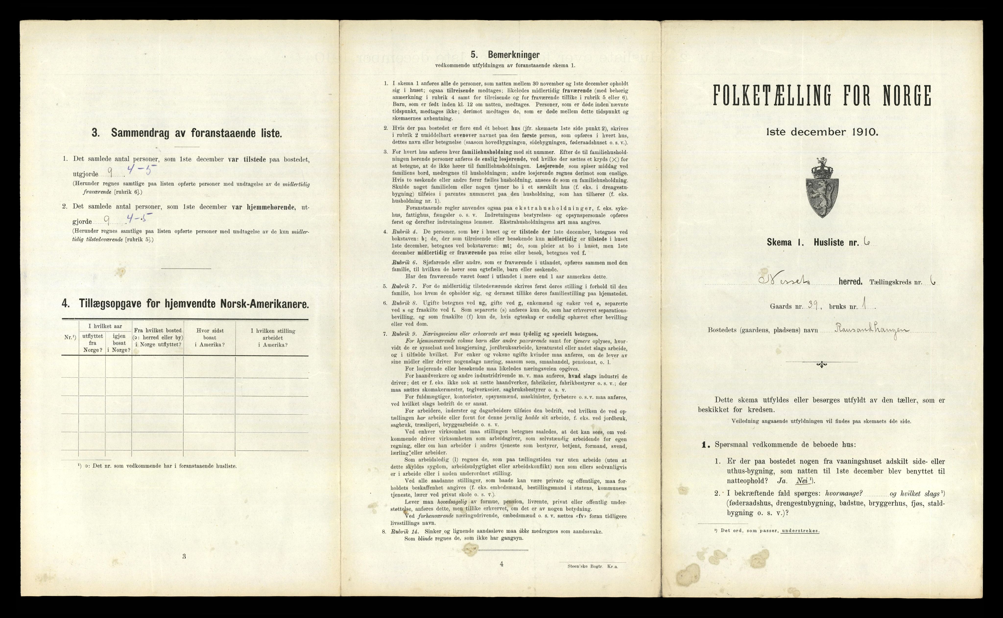 RA, 1910 census for Nesset, 1910, p. 611