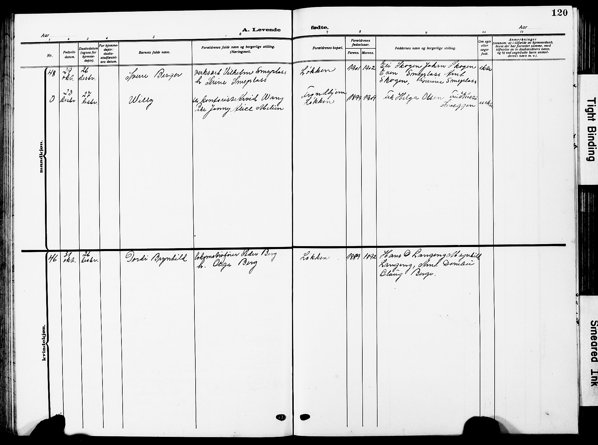 Ministerialprotokoller, klokkerbøker og fødselsregistre - Sør-Trøndelag, SAT/A-1456/672/L0865: Parish register (copy) no. 672C04, 1914-1928, p. 120
